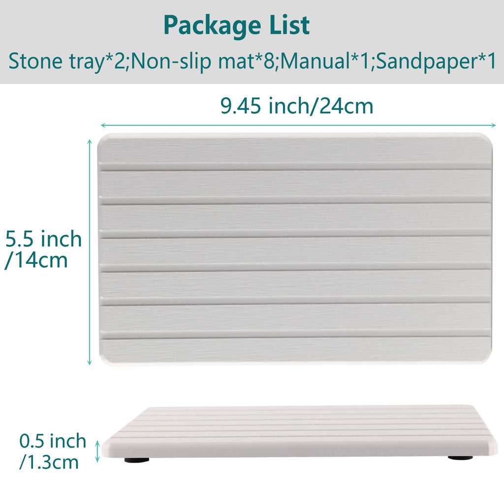 NiuYichee 2 PCS Water Absorbent diatomite Coasters, 8.3" x 4" Water Absorbing Stone Tray for Sink, Stone Drying mat for Kitchen Counter, Stone soap Tray Used for Hand Soaps & toiletries & Plants