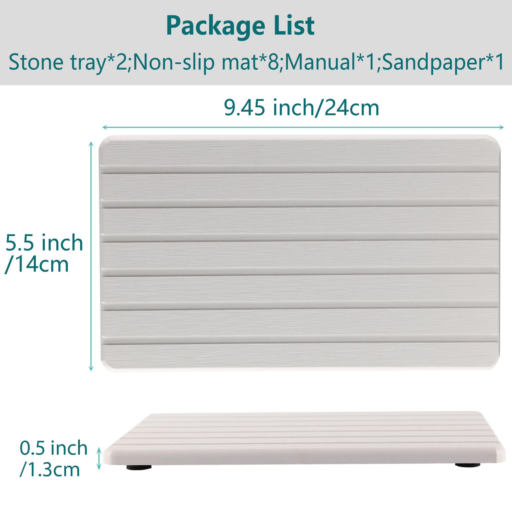 NiuYichee 2 PCS Water Absorbent diatomite Coasters, 8.3" x 4" Water Absorbing Stone Tray for Sink, Stone Drying mat for Kitchen Counter, Stone soap Tray Used for Hand Soaps & toiletries & Plants