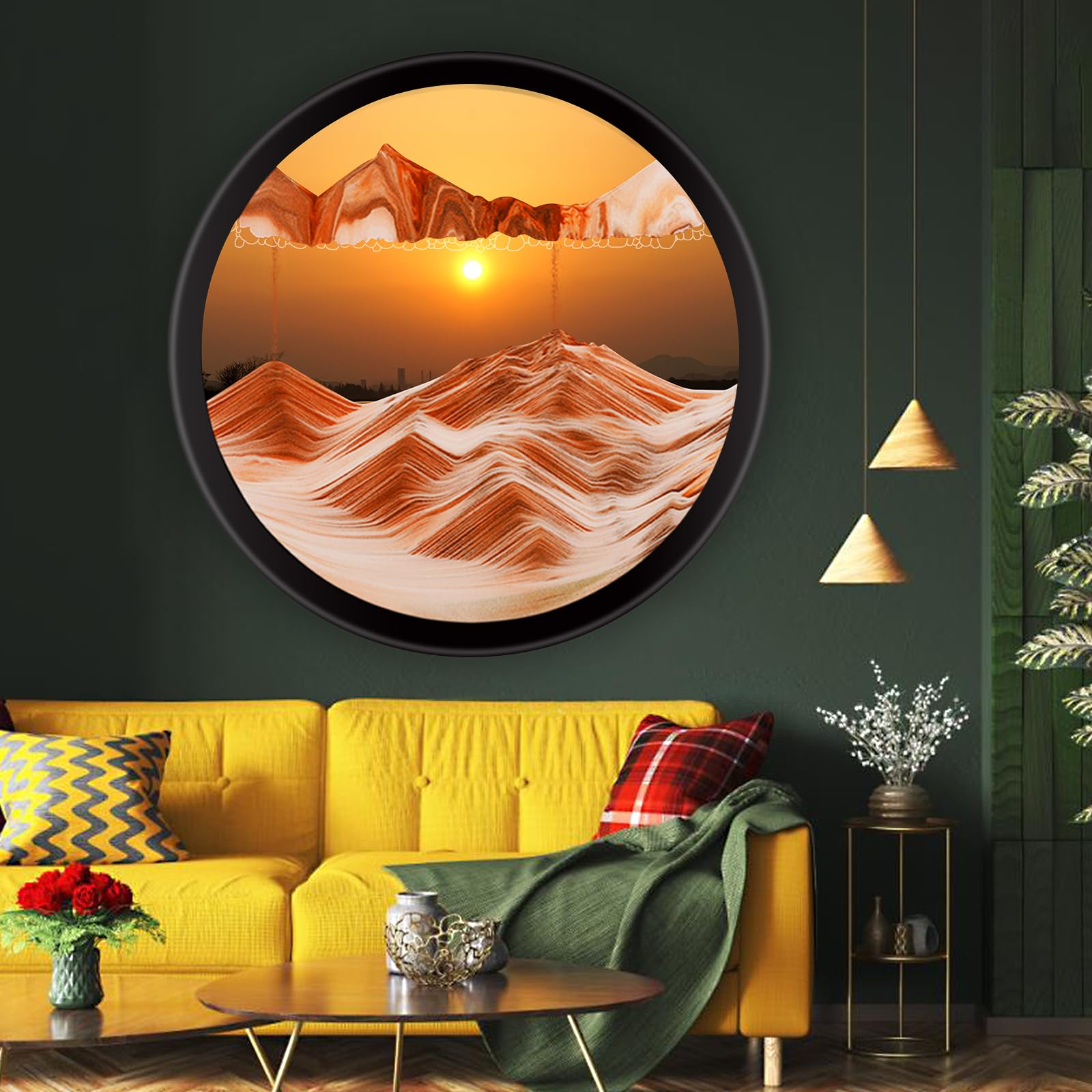 17.3" Moving Sand Art, 3D Sand Art Pictures Deep Sea Sandscape Living Room Decoration, 360° Rotate, Glass Crafts Solid Wood Frame, Relaxing Mood Home Office Work Wall Art Decor
