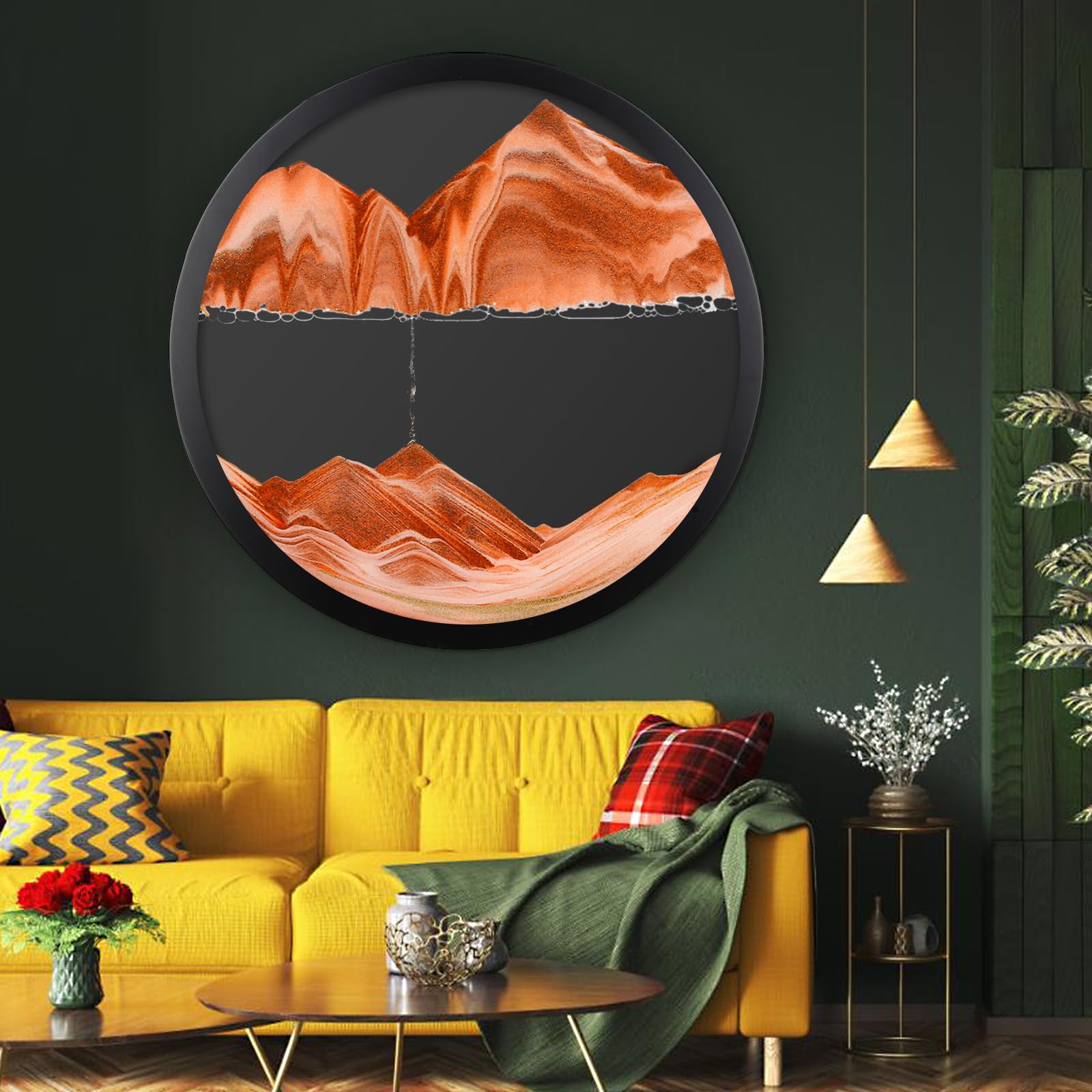 17.3" Moving Sand Art, 3D Sand Art Pictures Deep Sea Sandscape Living Room Decoration, 360° Rotate, Glass Crafts Solid Wood Frame, Relaxing Mood Home Office Work Wall Art Decor