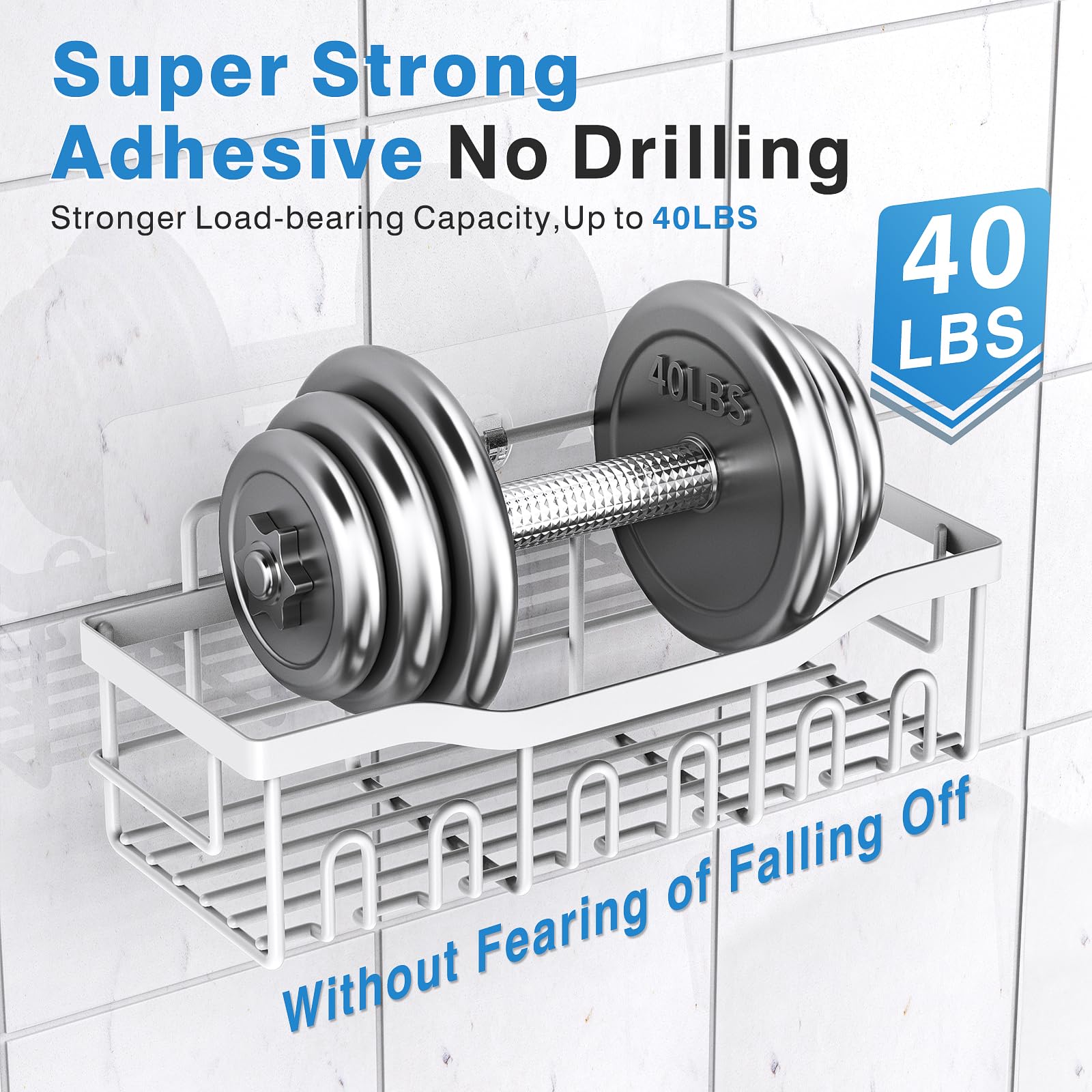 EUDELE Adhesive Shower Caddy, 5 Pack Rustproof Stainless Steel Bath Organizers With Large Capacity, No Drilling Shelves for Bathroom Storage & Home Decor
