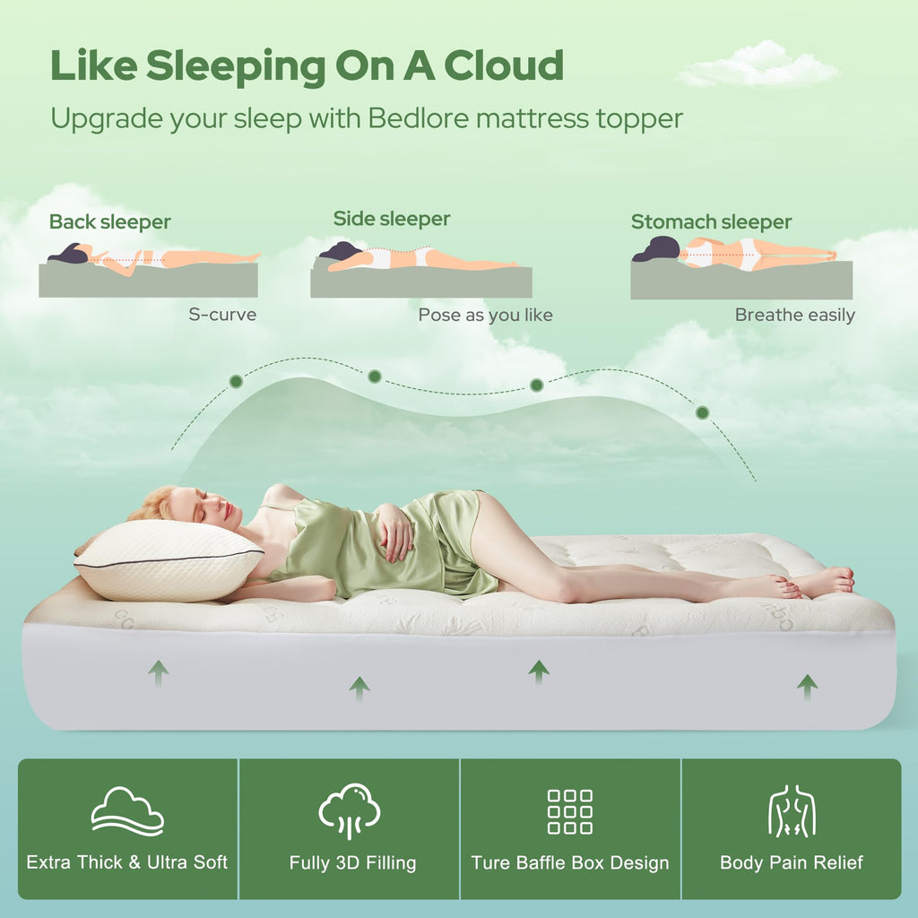 BEDLORE California King Mattress Topper Viscose Derived from Bamboo, Thick Pillow Top Mattress Pad with Stretchable Pockets for 6"-18" Mattress, Soft Mattress Topper for Back Pain Relief(Dark Gray)