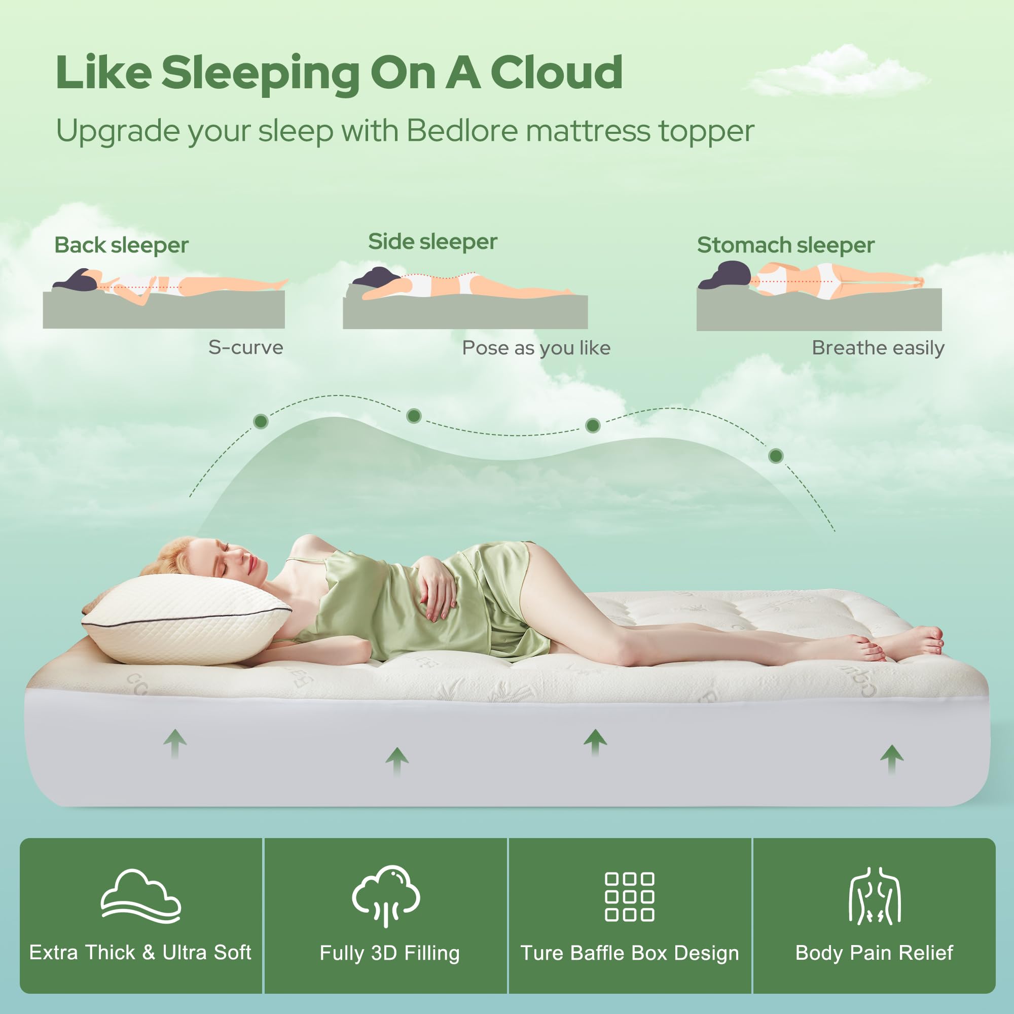 BEDLORE California King Mattress Topper Viscose Derived from Bamboo, Thick Pillow Top Mattress Pad with Stretchable Pockets for 6"-18" Mattress, Soft Mattress Topper for Back Pain Relief(Dark Gray)