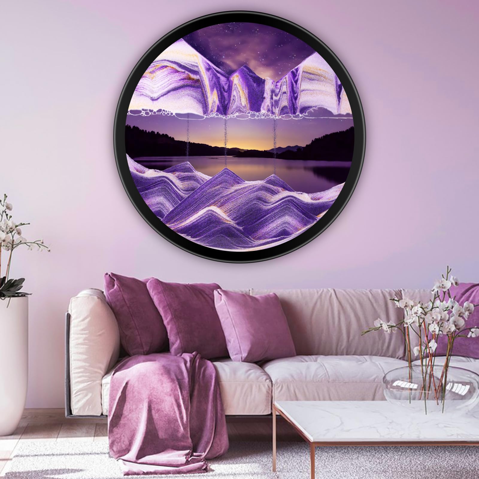 17.3" Moving Sand Art, 3D Sand Art Pictures Deep Sea Sandscape Living Room Decoration, 360° Rotate, Glass Crafts Solid Wood Frame, Relaxing Mood Home Office Work Wall Art Decor