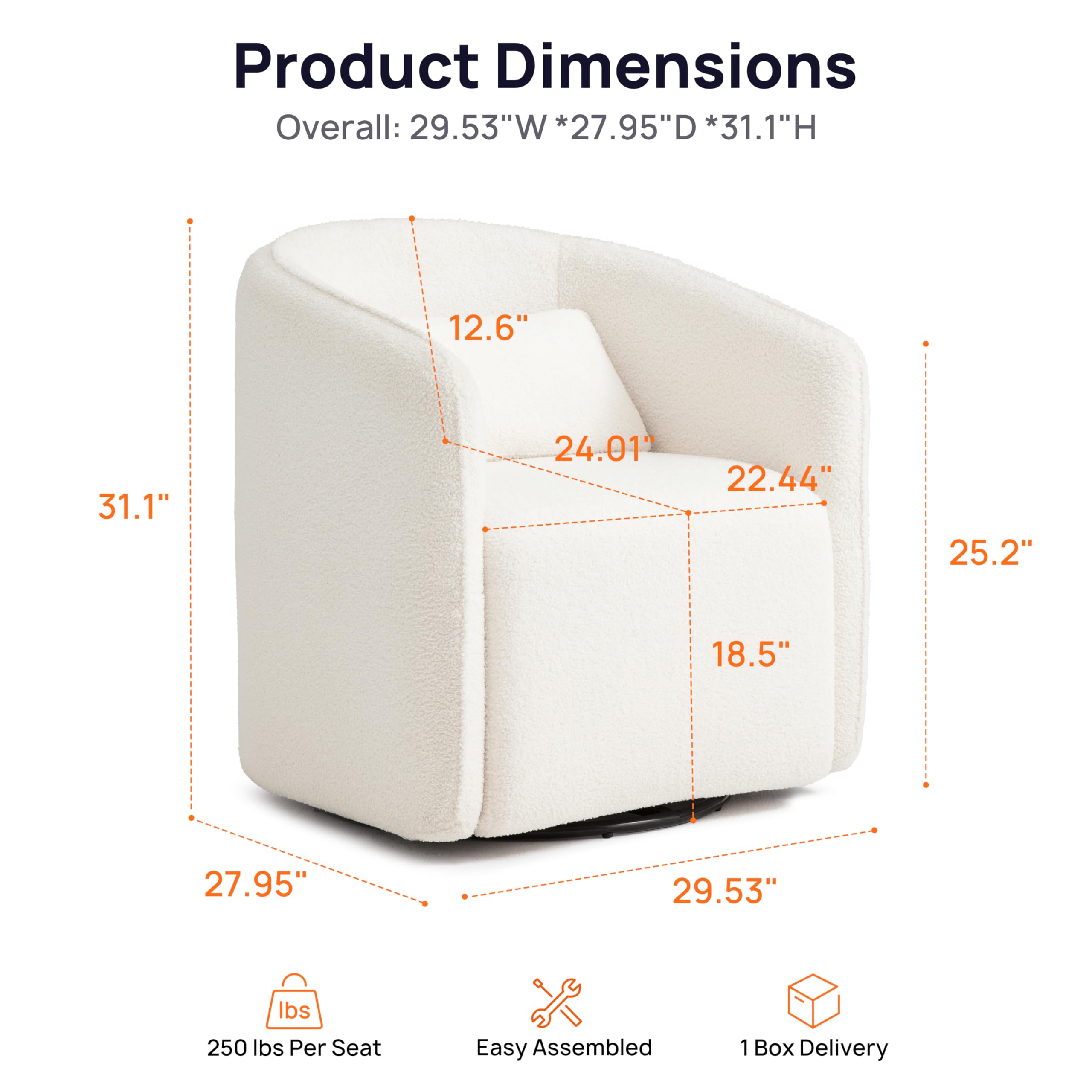 Oversized Boucle Swivel Accent Chair with 82L Hidden Storage, 360° Swivel Barrel Chair for Living Room, Small Space, Bedroom, Nursery, Modern Comfy Cloud Armchair Single Sofa, Cream White Sherpa&Teddy