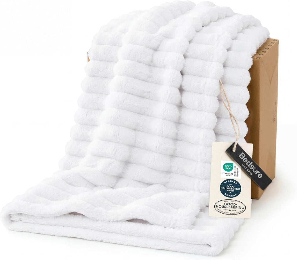 Bedsure GentleSoft White Throw Blanket for Couch - Graduation Gifts Teacher Birthday Gifts for Women Mom Her Girls, Cozy Fleece Blanket for Sofa Bed Living Room Home Decor, Off White, 50x60 Inchess