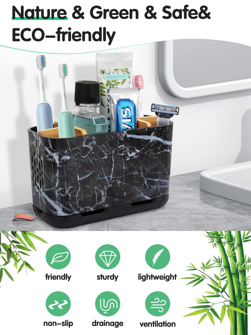 GFWARE Black Toothbrush Holder - Bamboo Toothbrush Holders for Bathrooms Electric Toothbrush Holder Organizer Kids Toothbrush Holders for Bathrooms Countertop