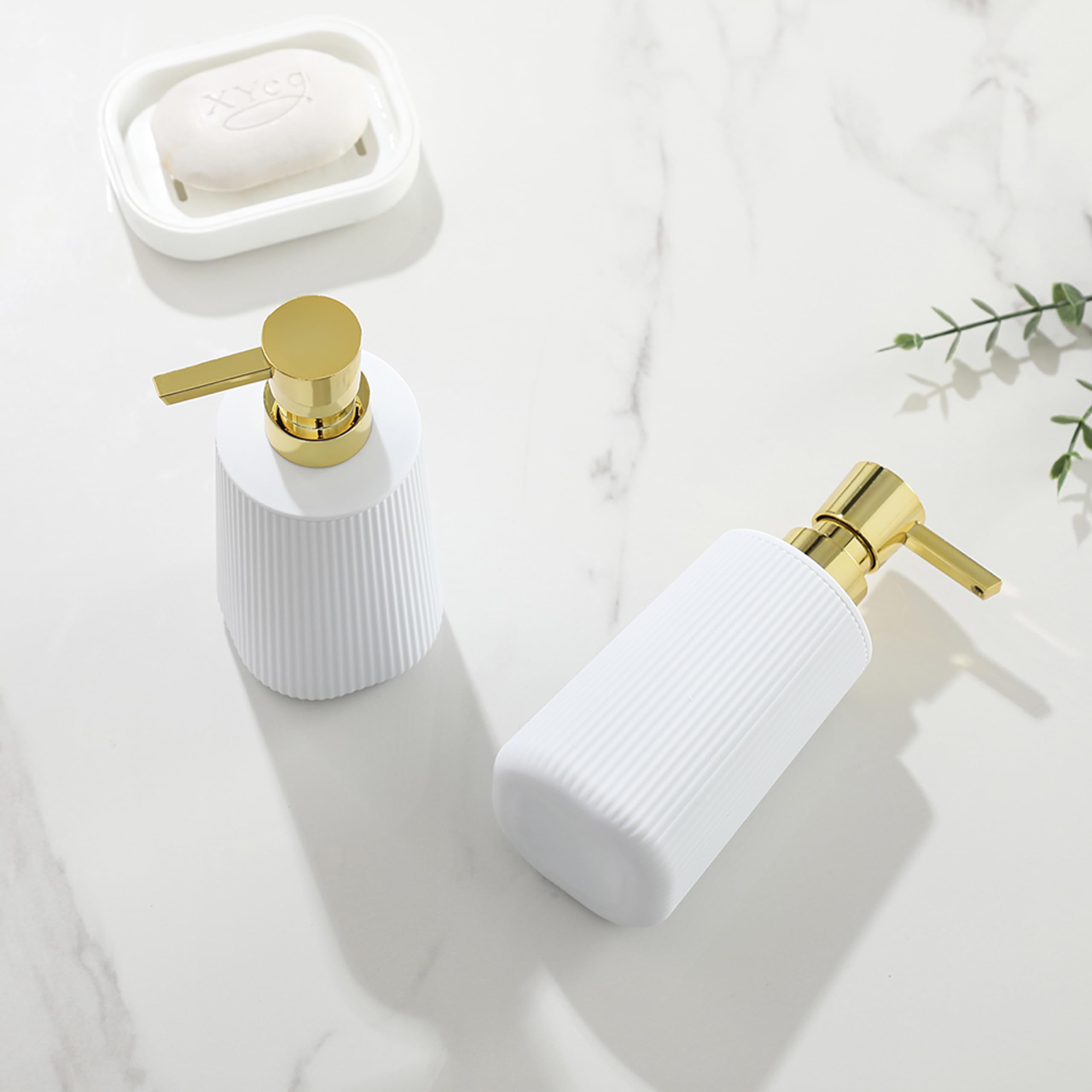 Small Soap Dispenser for Bathroom and Kitchen, Modern Farmhouse Striped Style Plastic Hand Soap Dish Soap Dispenser with Pump Matte Black