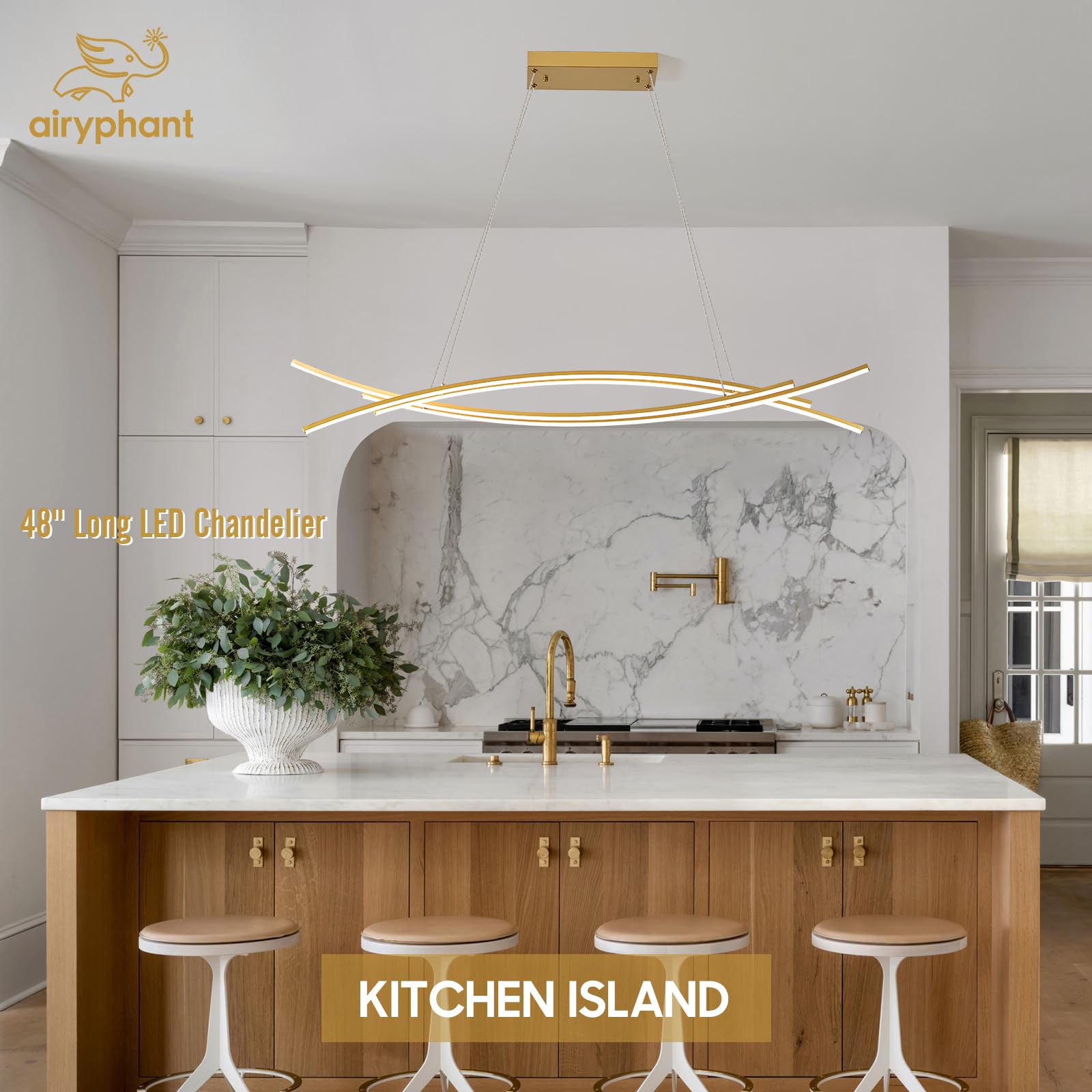 Black LED Chandelier for Dining Room, 27.76in Dimmable 4-Lights Modern Ceiling Pendant Light Fixture for Kitchen Living Room Entry Foyer 3000K/4000K/5000K 24W
