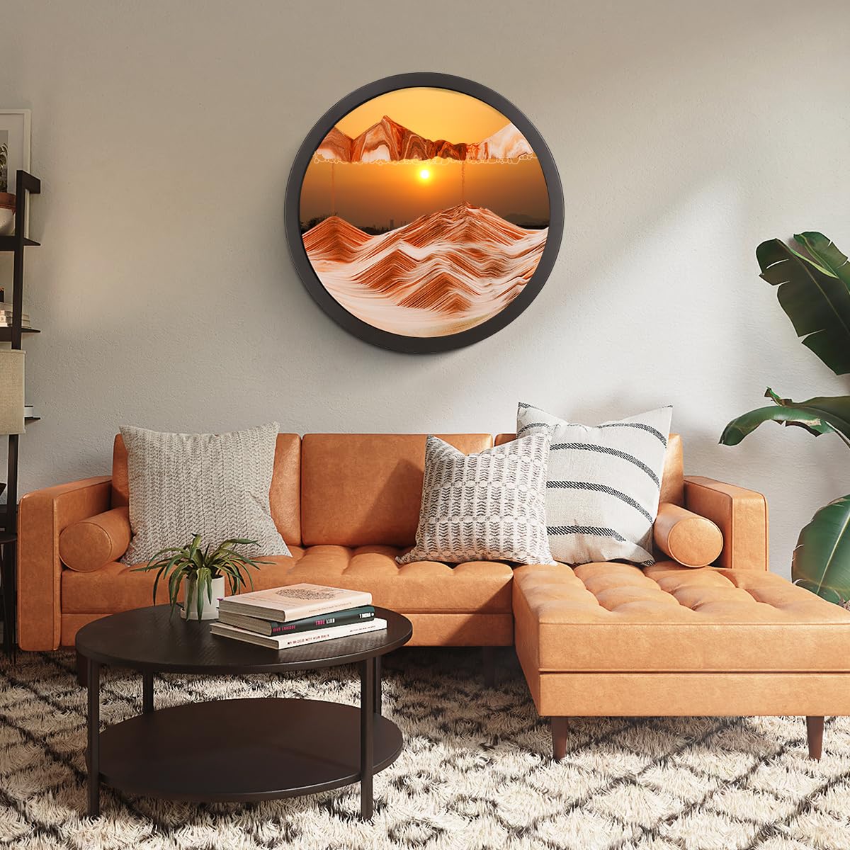 17.3" Moving Sand Art, 3D Sand Art Pictures Deep Sea Sandscape Living Room Decoration, 360° Rotate, Glass Crafts Solid Wood Frame, Relaxing Mood Home Office Work Wall Art Decor