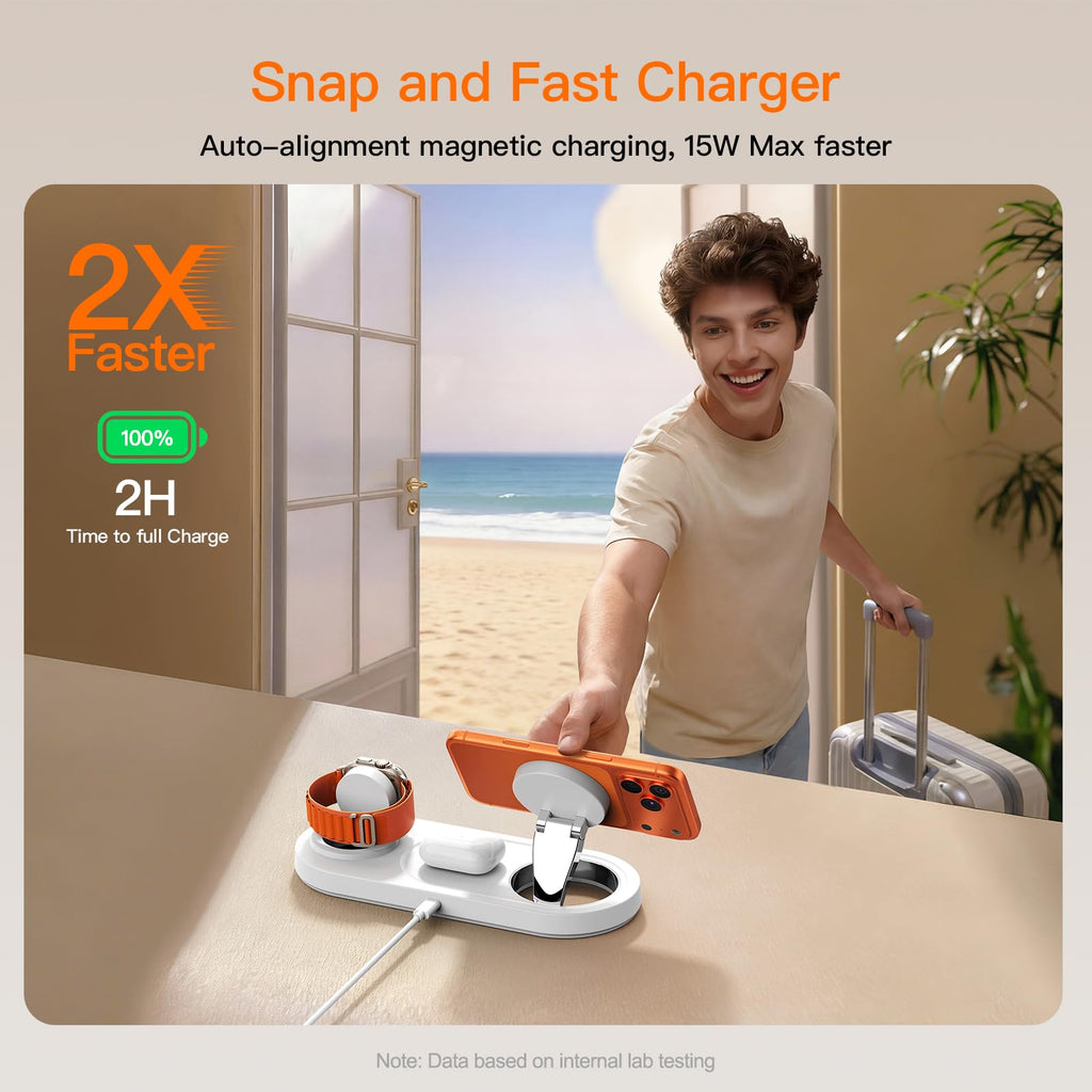2026 for Apple Watch 5W Fast Charger：3 in 1 Wireless Charging Station for Apple Mag-Safe Charger Stand,Fast Magnetic Wireless Charger Station for iPhone17 16 15 14 13 12 Series,Airpods, Watch