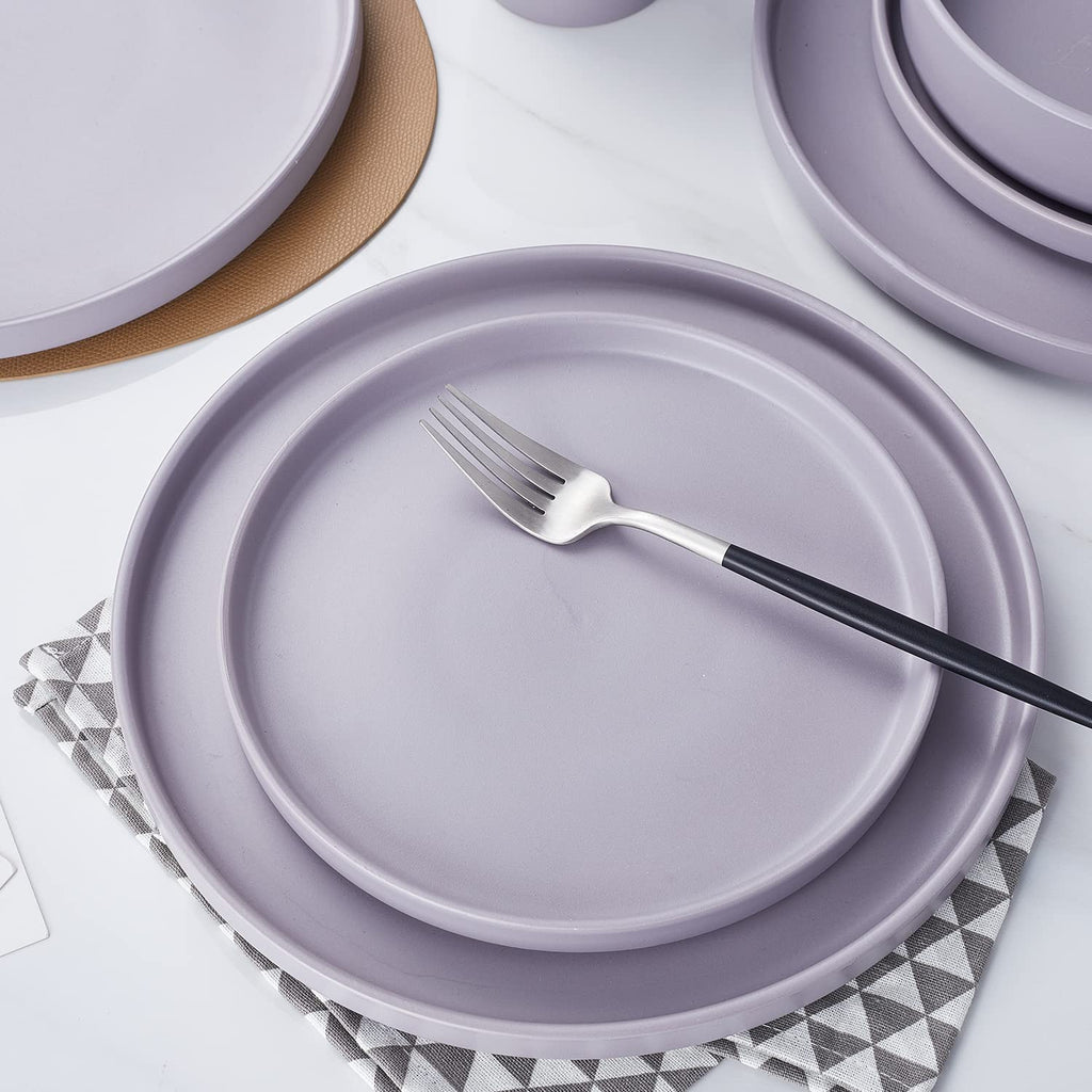 Stone Lain Celina Stoneware 16 Piece Dinnerware Set, Plates and Bowls, Black Matte Dish, Service for 4 – Minimalist Round Style, Microwave & Dishwasher Safe