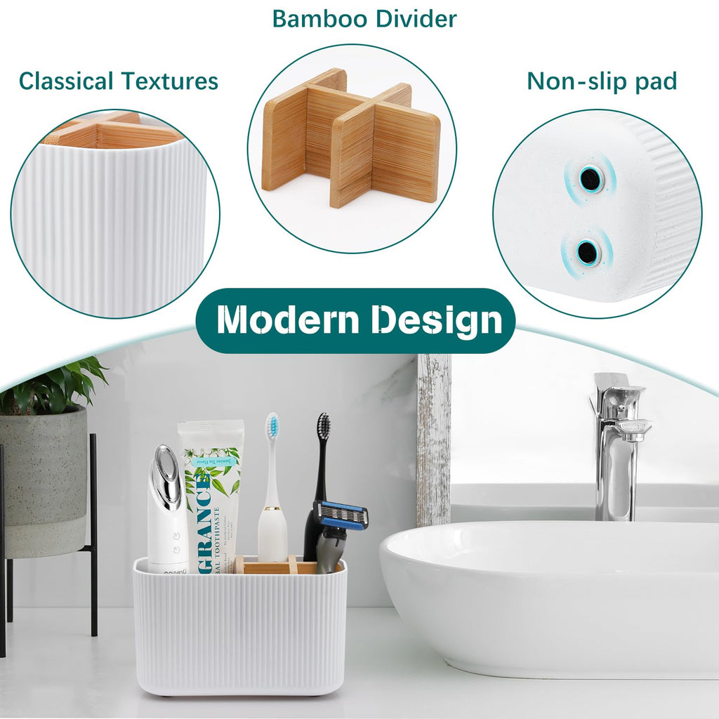 GFWARE Black Toothbrush Holder - Bamboo Toothbrush Holders for Bathrooms Electric Toothbrush Holder Organizer Kids Toothbrush Holders for Bathrooms Countertop