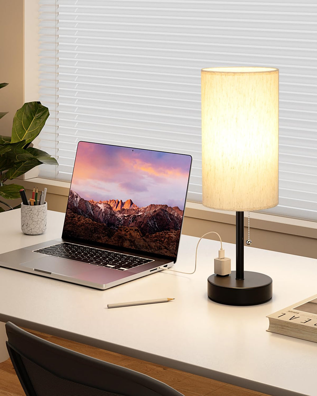 Bedside Table Lamps Set of 2-3 Color Temperatures Pull Chain Lamp with AC Outlet Charging Port, Small Round Night Stand Lamps for Bedroom Guest Room Office, Bed Side Light with E26 LED Bulbs