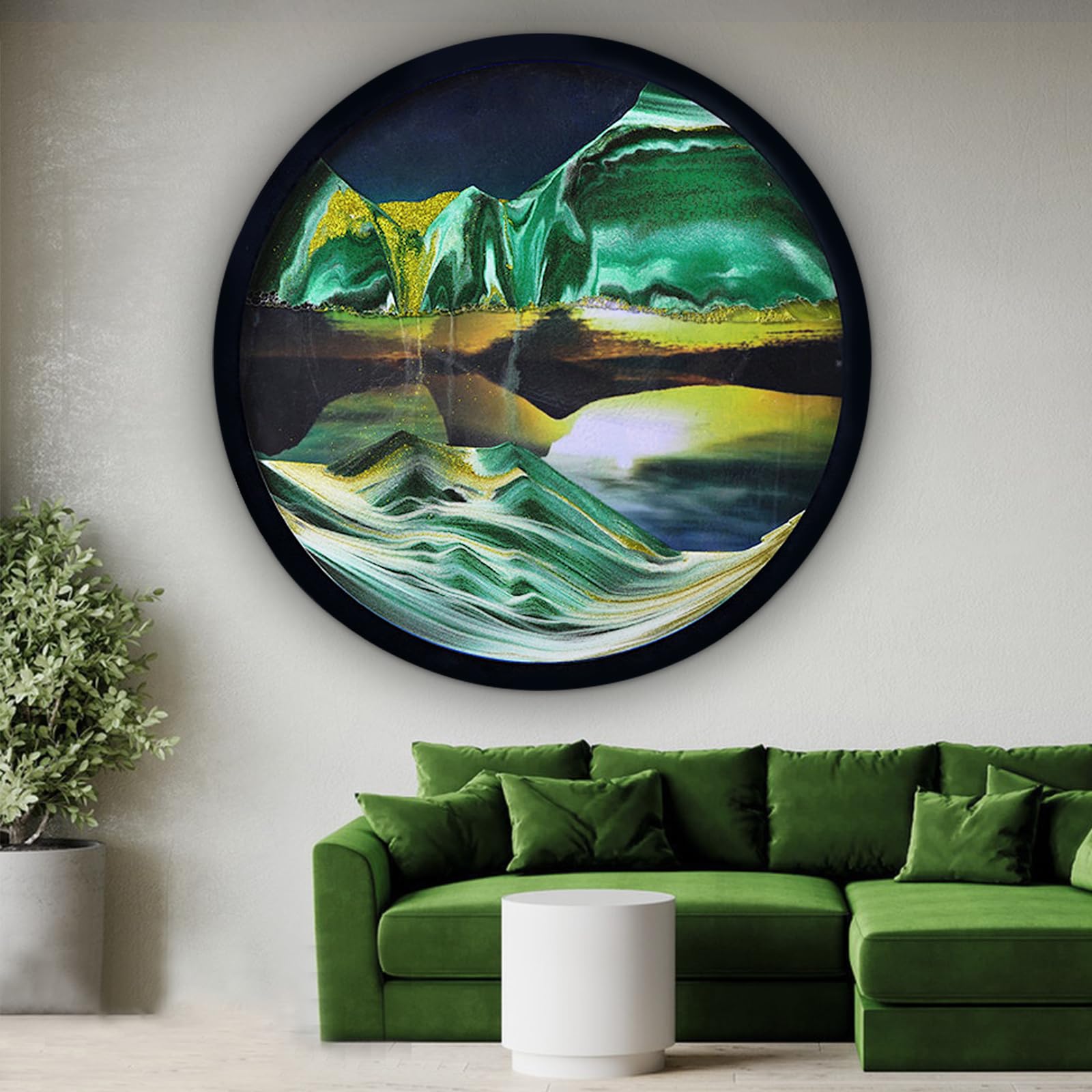 17.3" Moving Sand Art, 3D Sand Art Pictures Deep Sea Sandscape Living Room Decoration, 360° Rotate, Glass Crafts Solid Wood Frame, Relaxing Mood Home Office Work Wall Art Decor