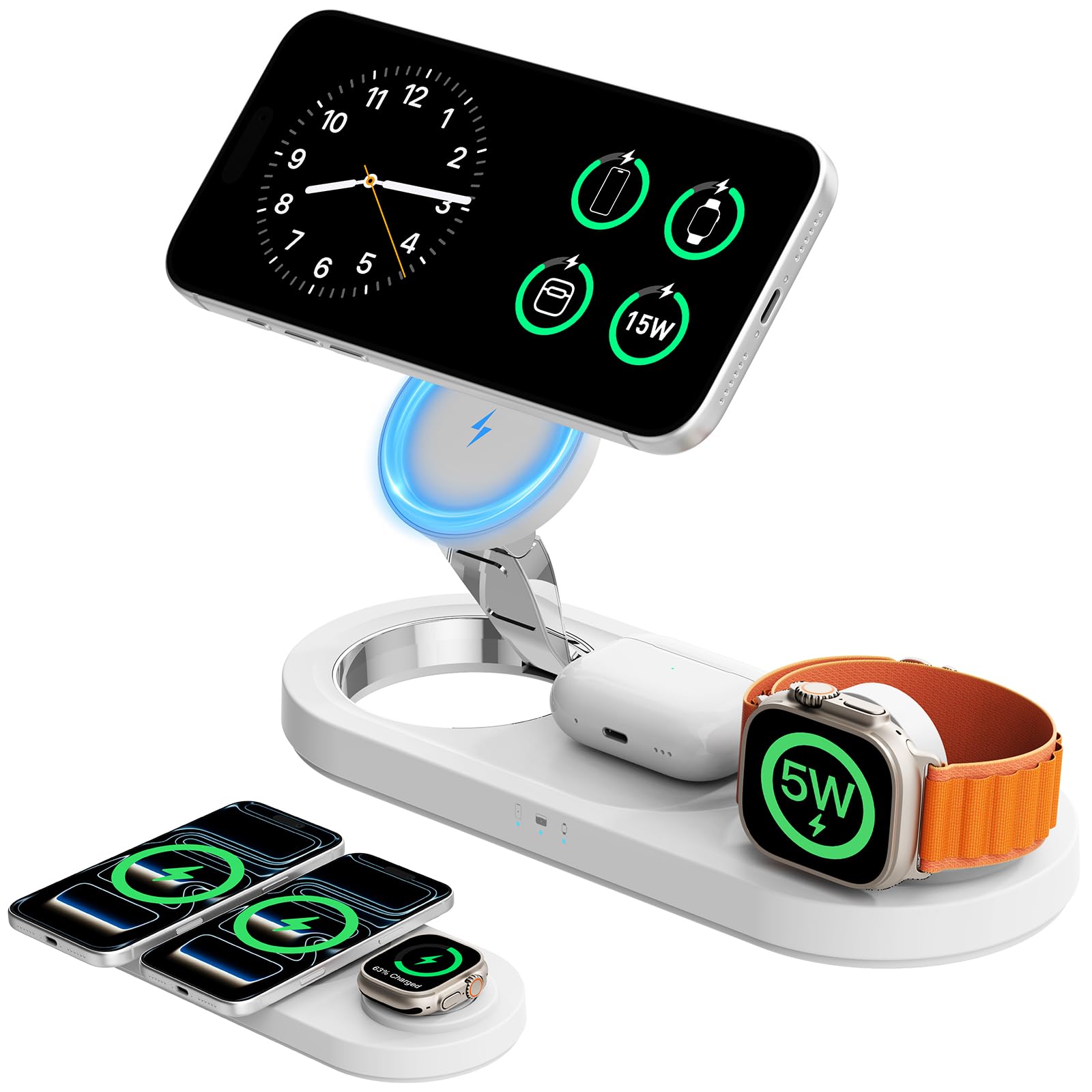 2026 for Apple Watch 5W Fast Charger：3 in 1 Wireless Charging Station for Apple Mag-Safe Charger Stand,Fast Magnetic Wireless Charger Station for iPhone17 16 15 14 13 12 Series,Airpods, Watch