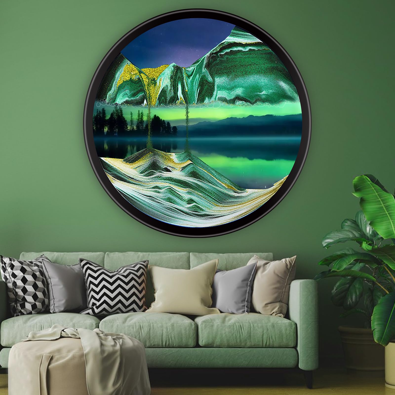 17.3" Moving Sand Art, 3D Sand Art Pictures Deep Sea Sandscape Living Room Decoration, 360° Rotate, Glass Crafts Solid Wood Frame, Relaxing Mood Home Office Work Wall Art Decor