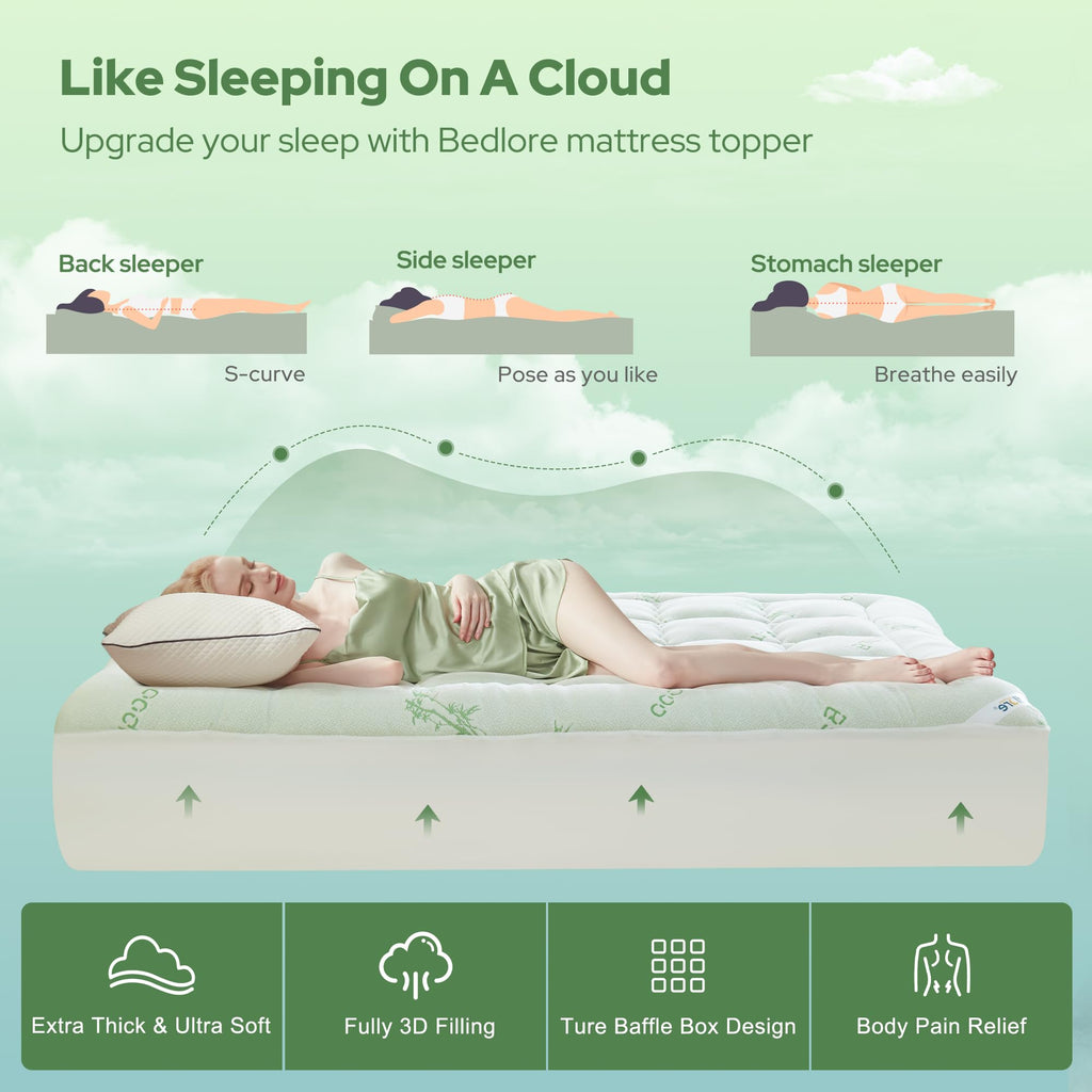 BEDLORE California King Mattress Topper Viscose Derived from Bamboo, Thick Pillow Top Mattress Pad with Stretchable Pockets for 6"-18" Mattress, Soft Mattress Topper for Back Pain Relief(Dark Gray)