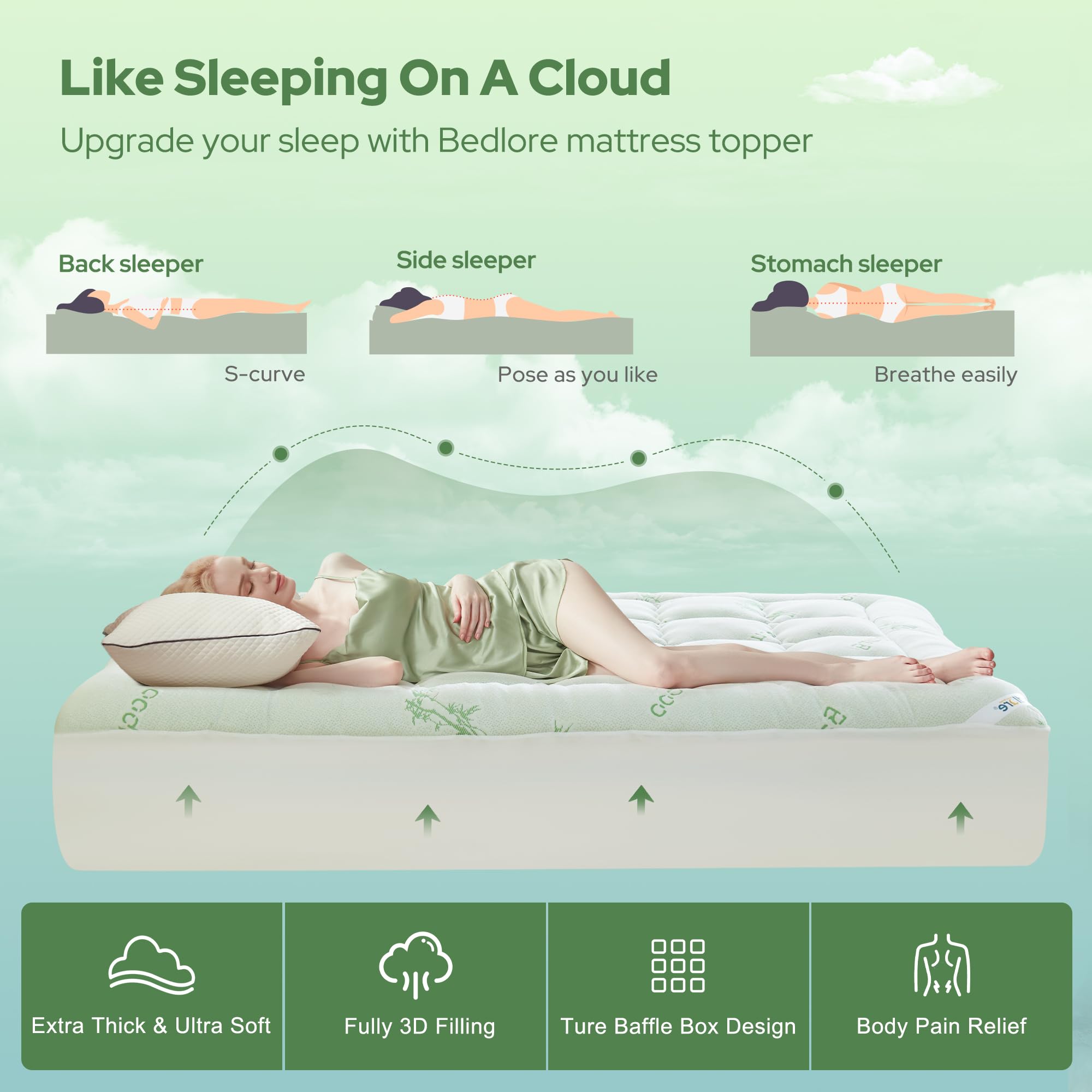 BEDLORE California King Mattress Topper Viscose Derived from Bamboo, Thick Pillow Top Mattress Pad with Stretchable Pockets for 6"-18" Mattress, Soft Mattress Topper for Back Pain Relief(Dark Gray)