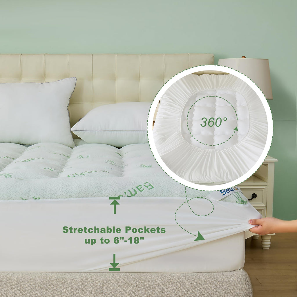 BEDLORE California King Mattress Topper Viscose Derived from Bamboo, Thick Pillow Top Mattress Pad with Stretchable Pockets for 6"-18" Mattress, Soft Mattress Topper for Back Pain Relief(Dark Gray)