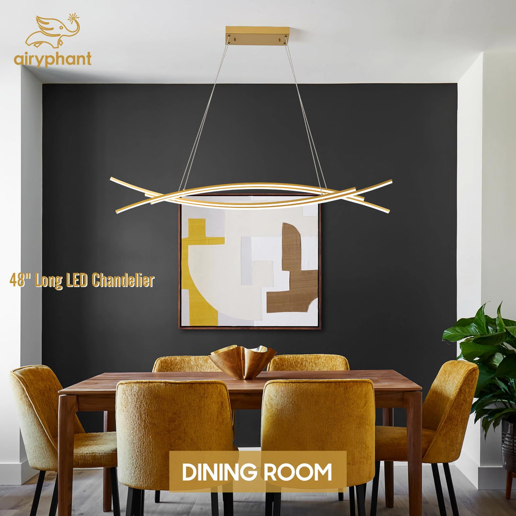 Black LED Chandelier for Dining Room, 27.76in Dimmable 4-Lights Modern Ceiling Pendant Light Fixture for Kitchen Living Room Entry Foyer 3000K/4000K/5000K 24W