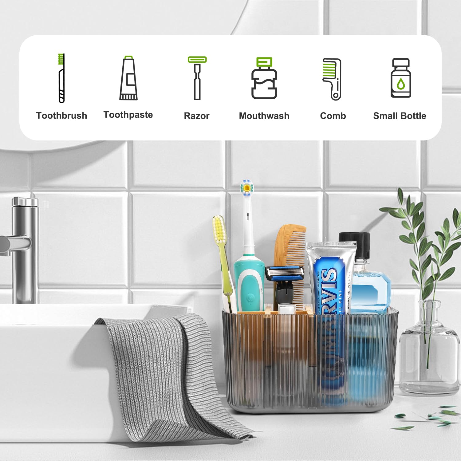 GFWARE Black Toothbrush Holder - Bamboo Toothbrush Holders for Bathrooms Electric Toothbrush Holder Organizer Kids Toothbrush Holders for Bathrooms Countertop