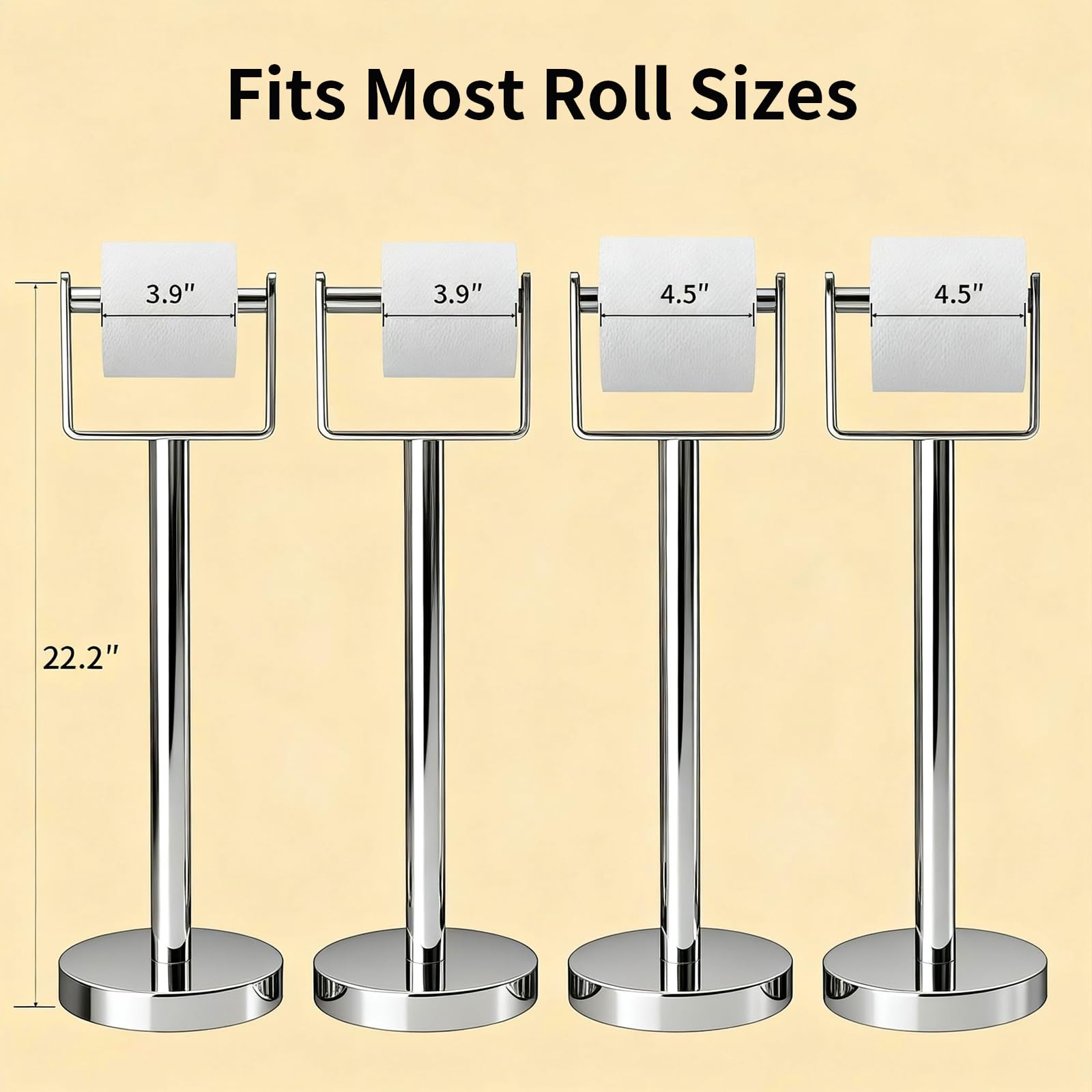 YUMORE Heavy Duty Toilet Paper Holder Stand, Extra-Weighted Base No Tipping, Stainless Steel Toilet Paper Stand, Free Standing Floor Tissue Roll Holder for Bathroom, Matte Black 200UP