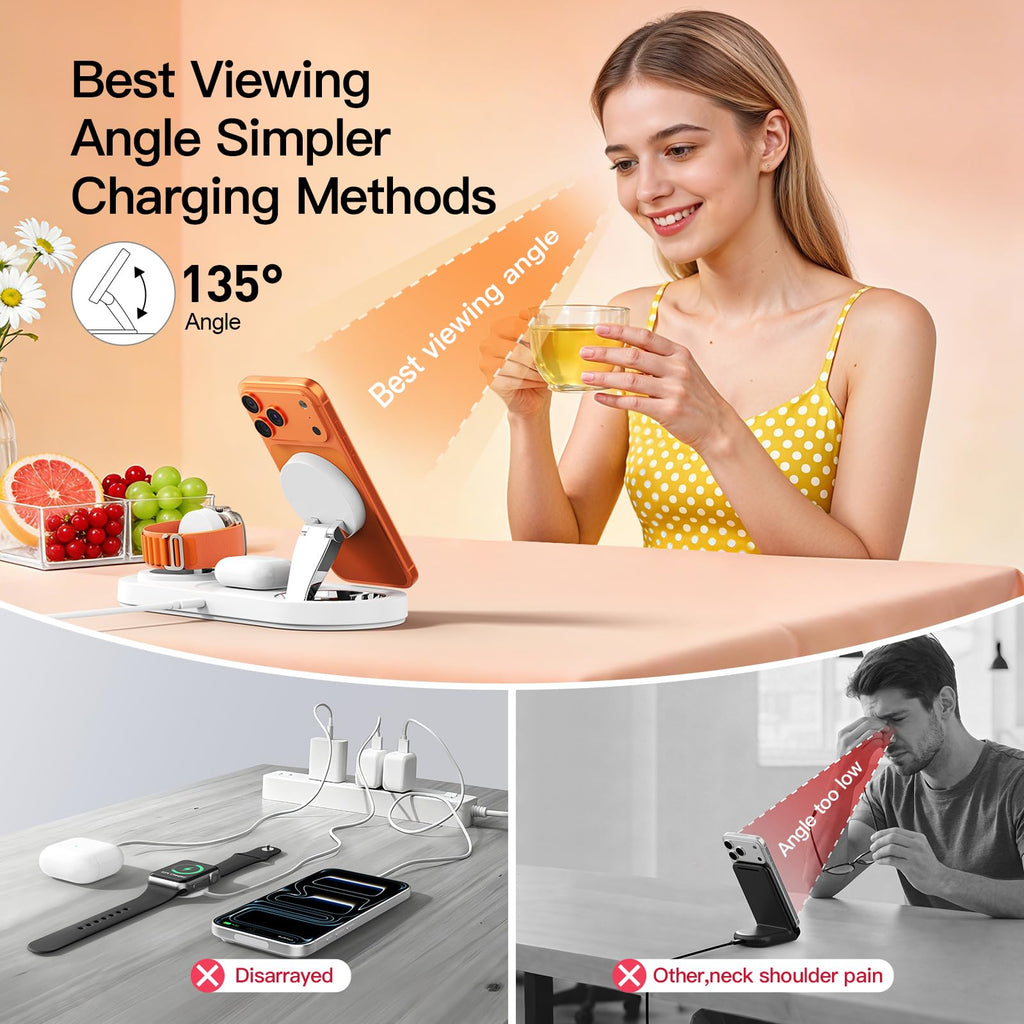 2026 for Apple Watch 5W Fast Charger：3 in 1 Wireless Charging Station for Apple Mag-Safe Charger Stand,Fast Magnetic Wireless Charger Station for iPhone17 16 15 14 13 12 Series,Airpods, Watch
