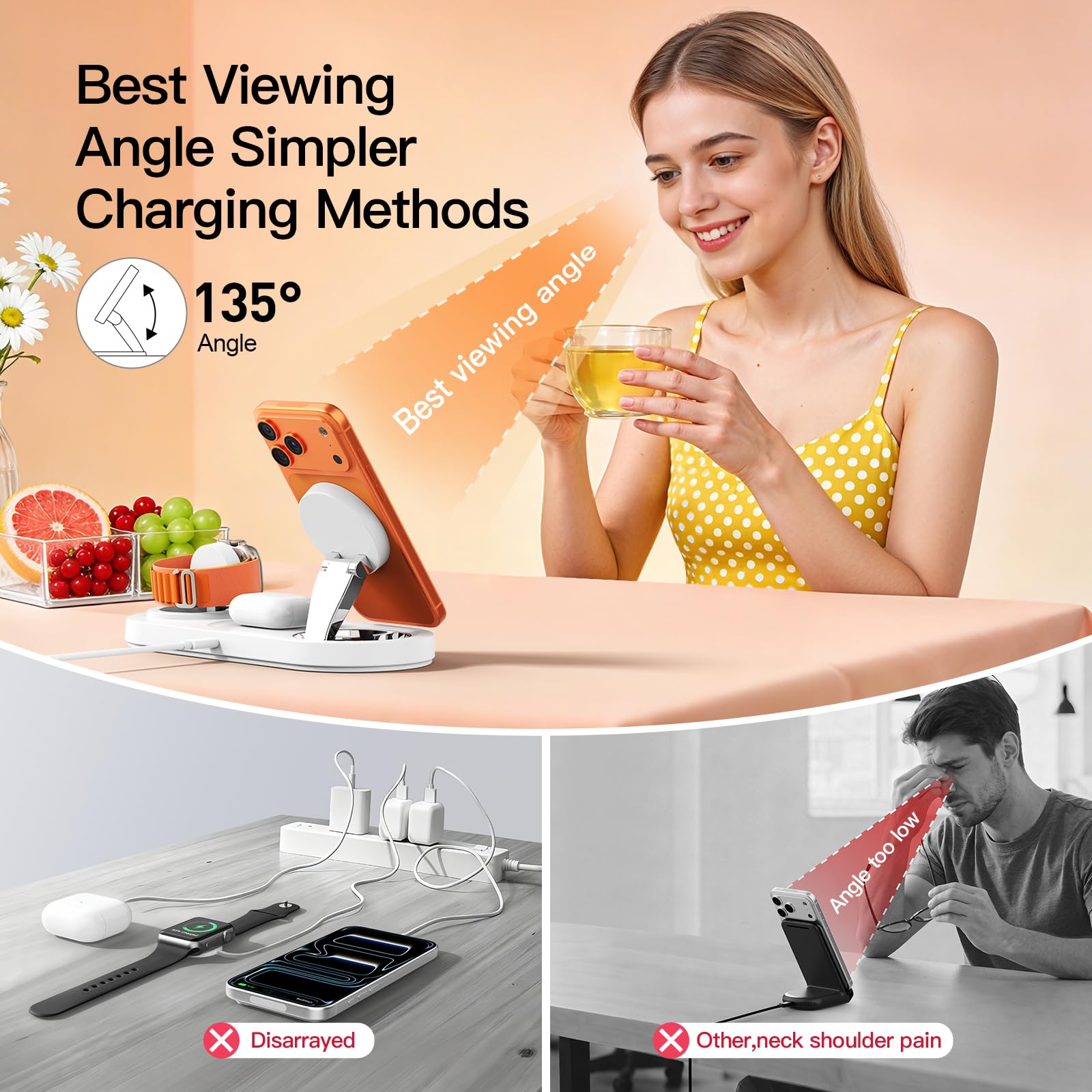 2026 for Apple Watch 5W Fast Charger：3 in 1 Wireless Charging Station for Apple Mag-Safe Charger Stand,Fast Magnetic Wireless Charger Station for iPhone17 16 15 14 13 12 Series,Airpods, Watch
