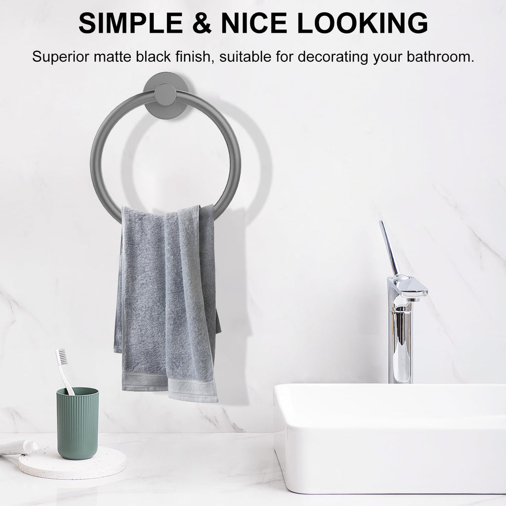 SetSail Towel Holder for Bathroom Wall Matte Black Towel Ring Stainless Steel Hand Towel Holder Heavy Duty Towel Hanger for Bath, Kitchen