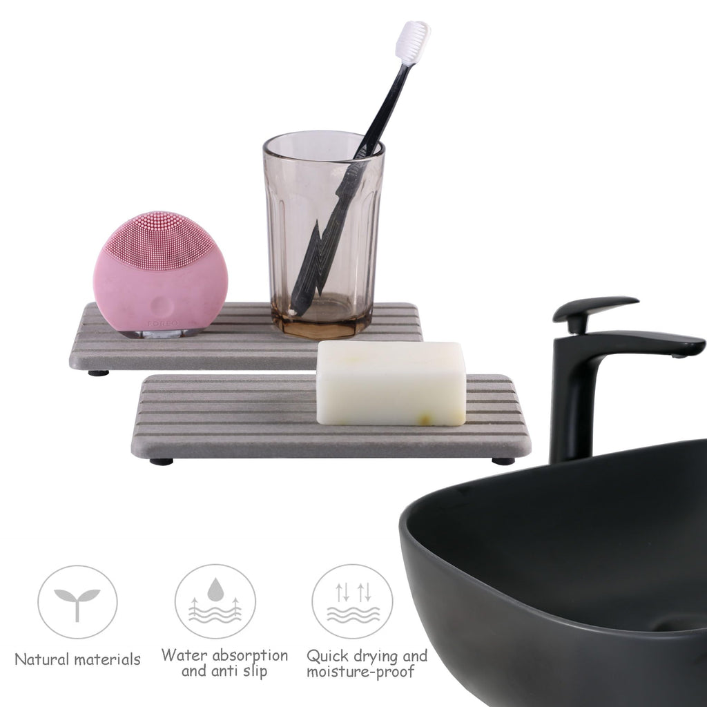 NiuYichee 2 PCS Water Absorbent diatomite Coasters, 8.3" x 4" Water Absorbing Stone Tray for Sink, Stone Drying mat for Kitchen Counter, Stone soap Tray Used for Hand Soaps & toiletries & Plants