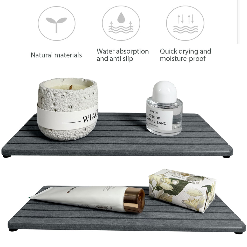 NiuYichee 2 PCS Water Absorbent diatomite Coasters, 8.3" x 4" Water Absorbing Stone Tray for Sink, Stone Drying mat for Kitchen Counter, Stone soap Tray Used for Hand Soaps & toiletries & Plants