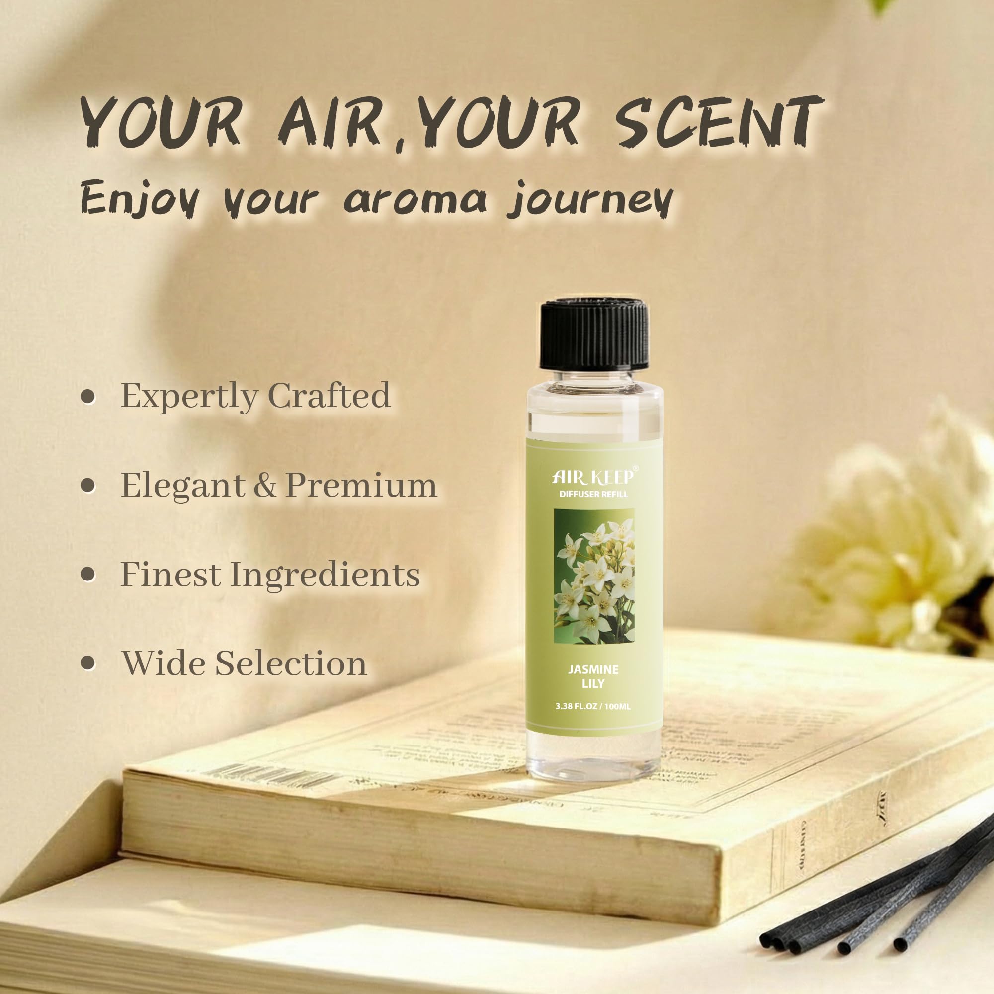 Airkeep Reed Diffuser Set,3.38 fl oz (100 ml) - Clean Linen Oil Diffusers with 8 Reed Sticks,Home Fragrance Reed Diffuser for Bathroom Shelf Decor