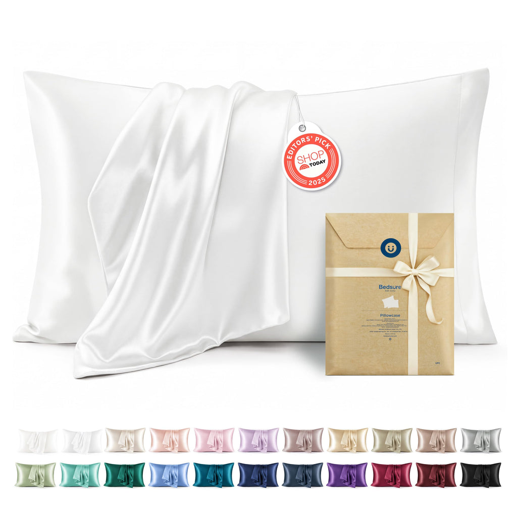 Bedsure Satin Pillowcases, Similar to Silk Pillow Cases Queen Size Set of 2, Cooling Pillow Case for Sleeping Women with Envelope Closure, Gifts for Women Men, Beige, 20x30 Inches, 2pcs