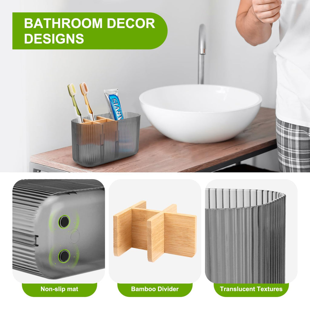 GFWARE Black Toothbrush Holder - Bamboo Toothbrush Holders for Bathrooms Electric Toothbrush Holder Organizer Kids Toothbrush Holders for Bathrooms Countertop