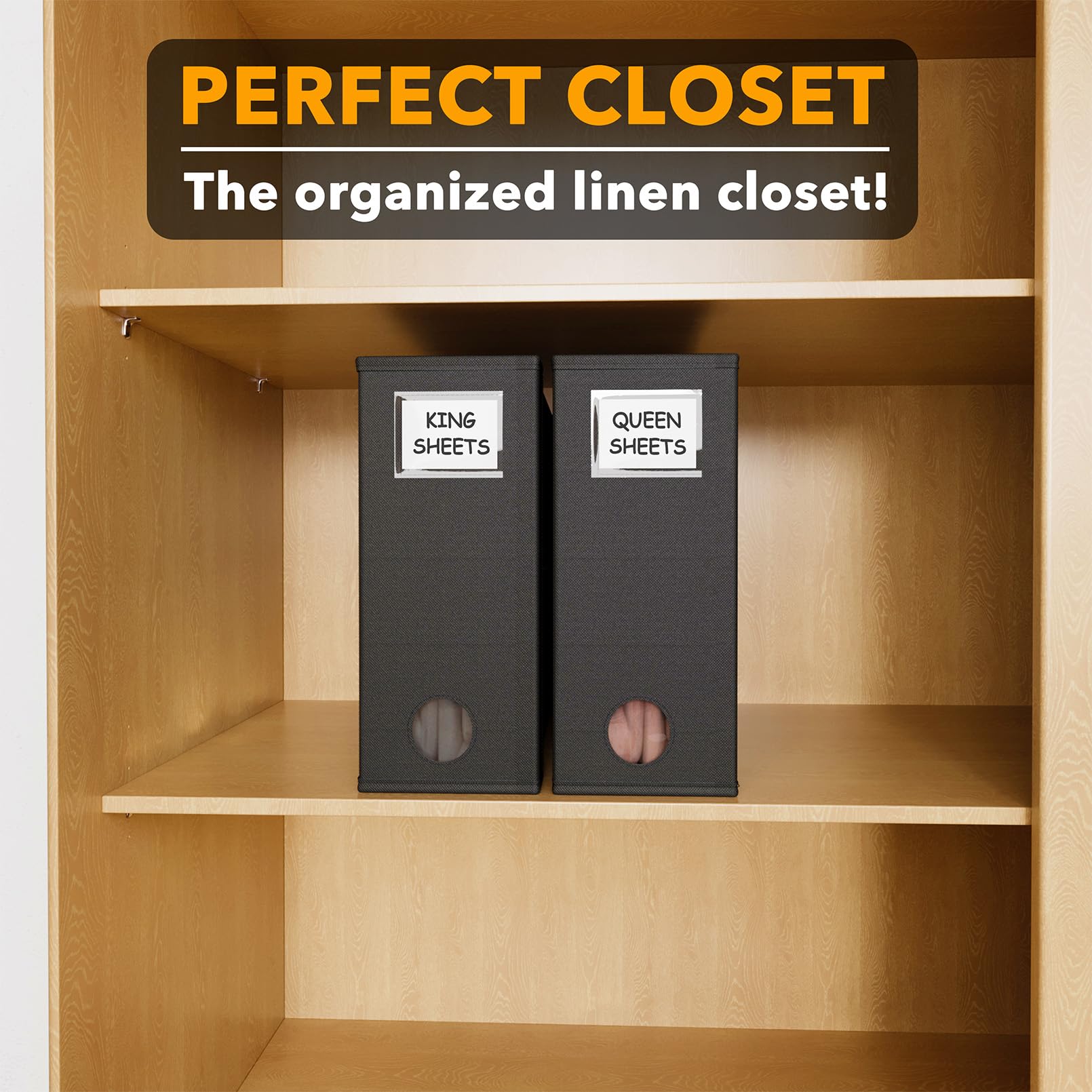 SpaceAid 4 Pack Bed Sheet Organizers and Storage, Foldable Organizer for Linen Closet, Sheets Set Folder Keeper with Window XL (Queen & King Size) Organizing Bedding Container, Gray 91ZDSN-SL01-G4