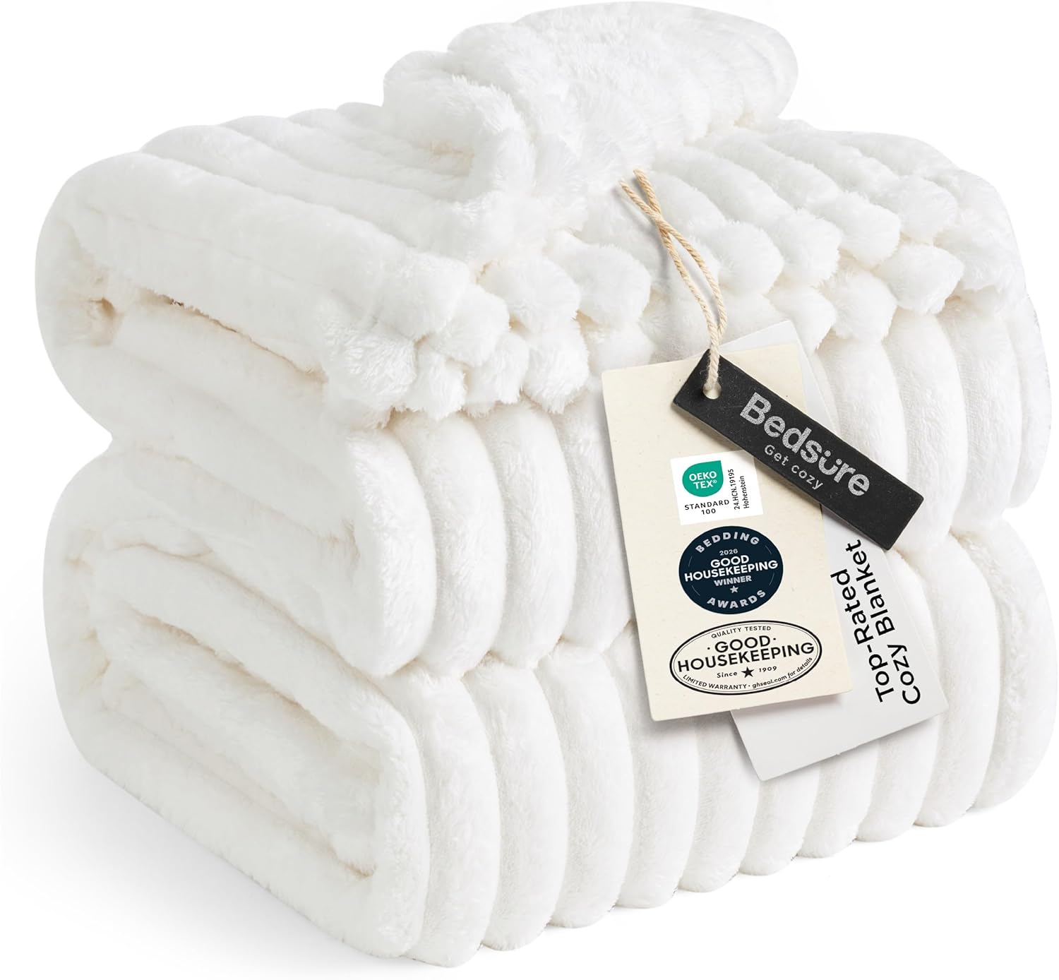 Bedsure GentleSoft White Throw Blanket for Couch - Graduation Gifts Teacher Birthday Gifts for Women Mom Her Girls, Cozy Fleece Blanket for Sofa Bed Living Room Home Decor, Off White, 50x60 Inchess