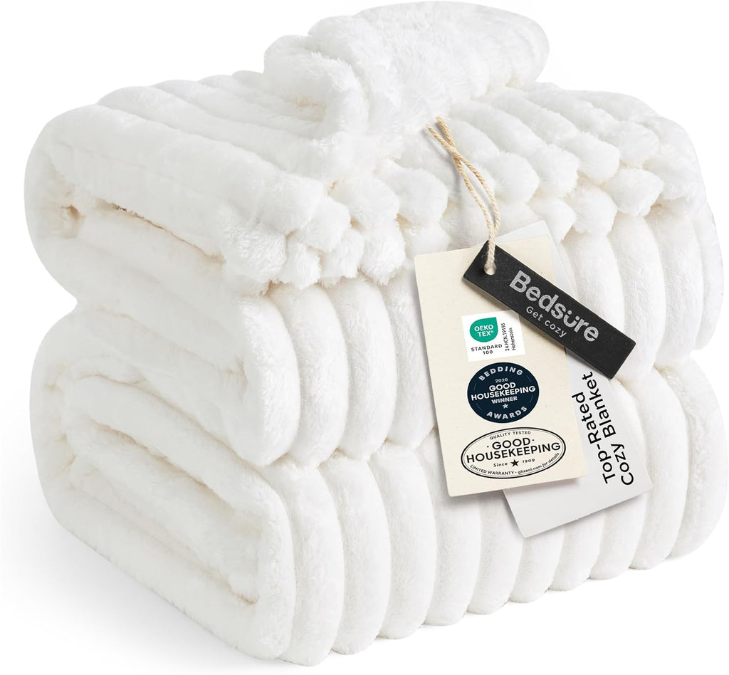 Bedsure GentleSoft White Throw Blanket for Couch - Graduation Gifts Teacher Birthday Gifts for Women Mom Her Girls, Cozy Fleece Blanket for Sofa Bed Living Room Home Decor, Off White, 50x60 Inchess