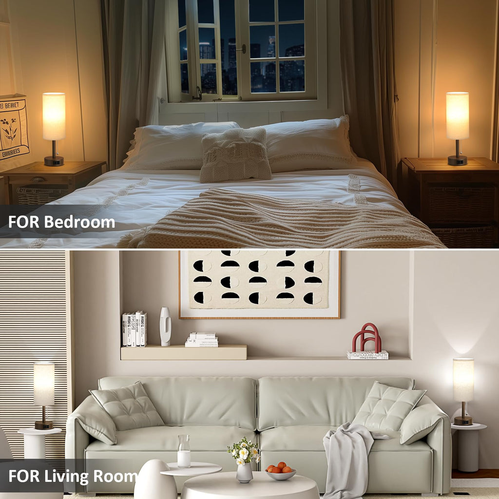 Bedside Table Lamps Set of 2-3 Color Temperatures Pull Chain Lamp with AC Outlet Charging Port, Small Round Night Stand Lamps for Bedroom Guest Room Office, Bed Side Light with E26 LED Bulbs
