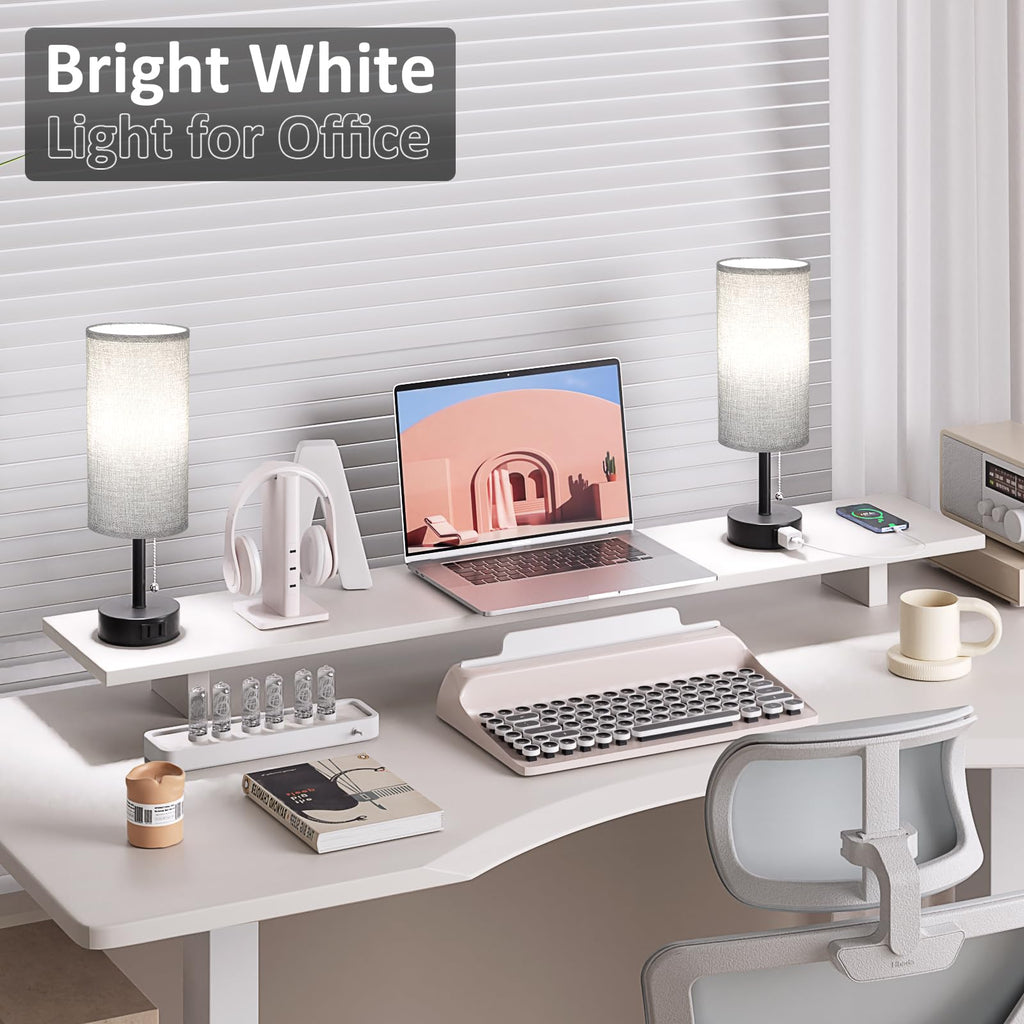 Bedside Table Lamps Set of 2-3 Color Temperatures Pull Chain Lamp with AC Outlet Charging Port, Small Round Night Stand Lamps for Bedroom Guest Room Office, Bed Side Light with E26 LED Bulbs