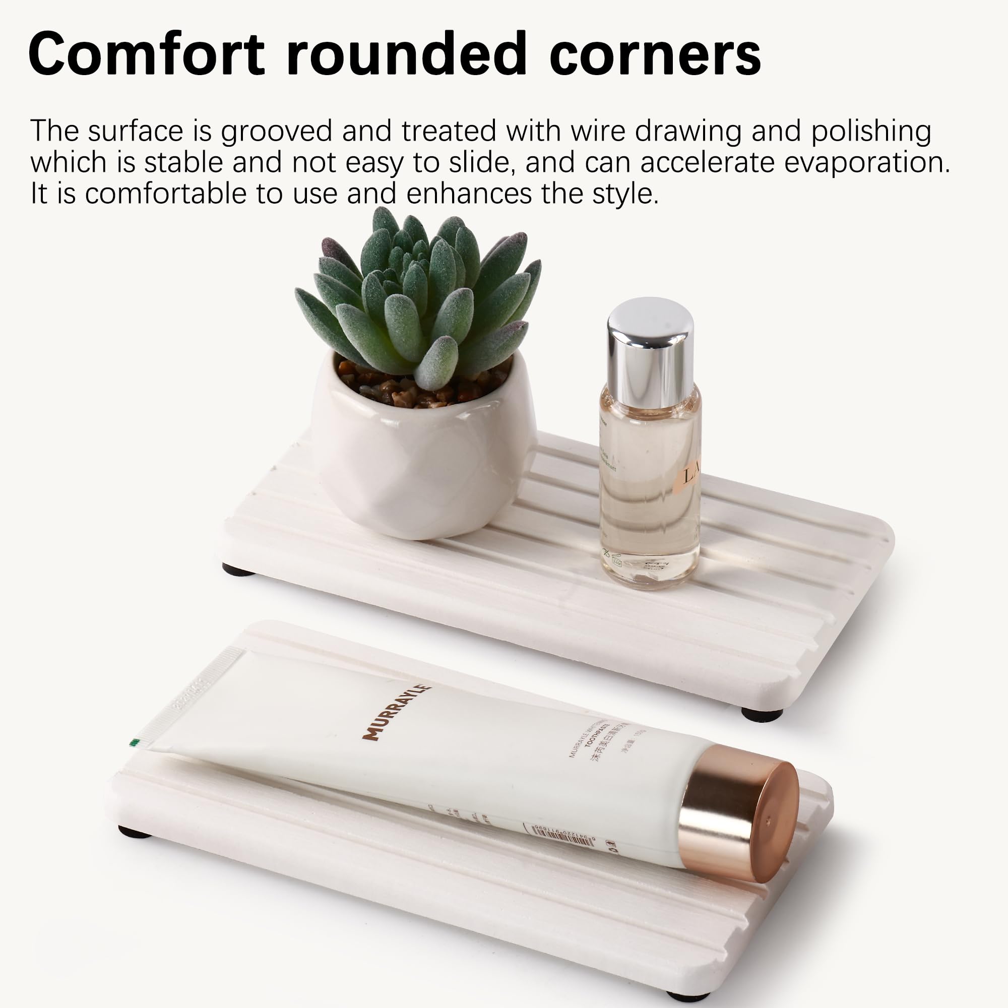 NiuYichee 2 PCS Water Absorbent diatomite Coasters, 8.3" x 4" Water Absorbing Stone Tray for Sink, Stone Drying mat for Kitchen Counter, Stone soap Tray Used for Hand Soaps & toiletries & Plants