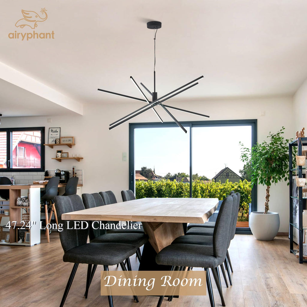 Black LED Chandelier for Dining Room, 27.76in Dimmable 4-Lights Modern Ceiling Pendant Light Fixture for Kitchen Living Room Entry Foyer 3000K/4000K/5000K 24W