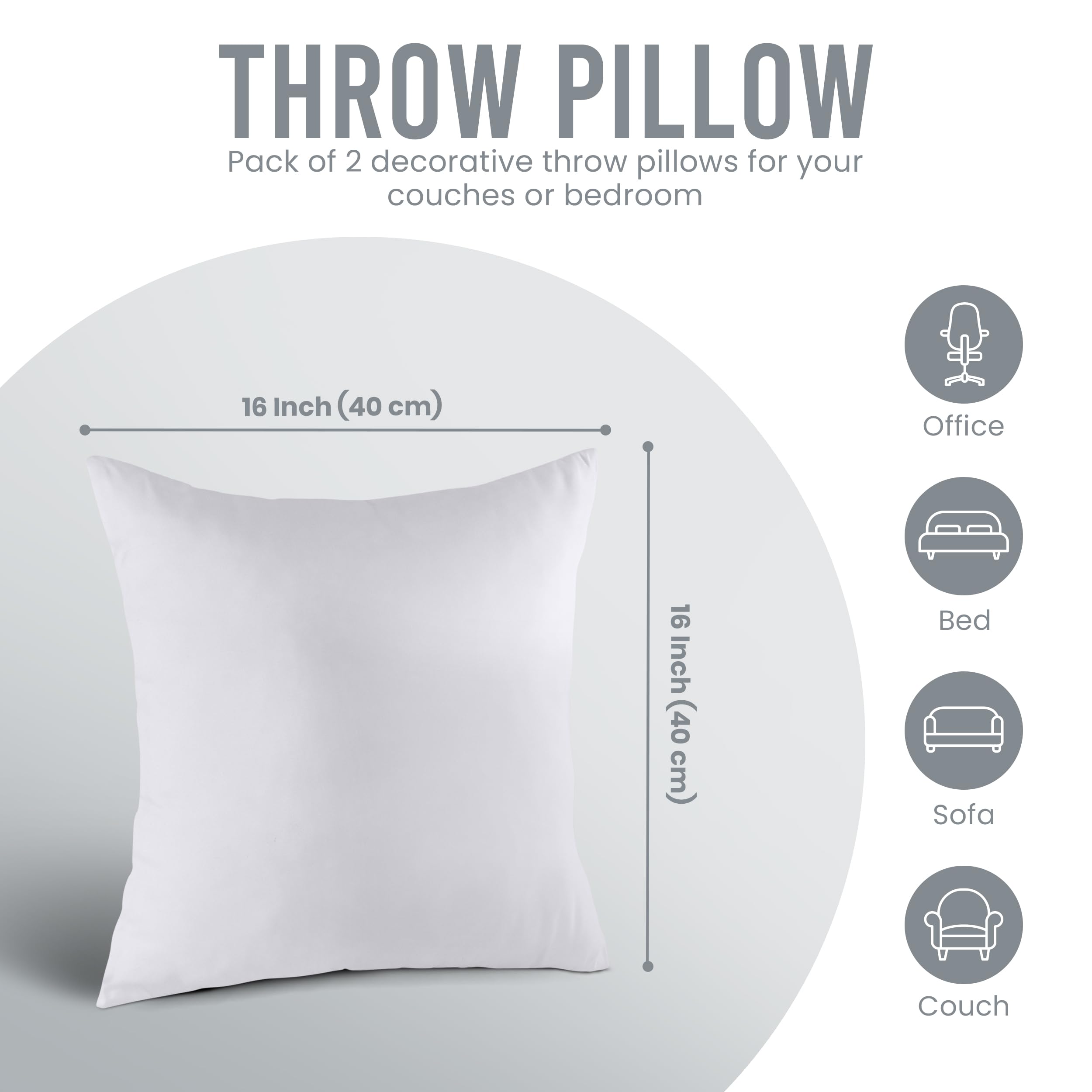 Utopia Bedding 18x18 Pillow Inserts, Set of 2, White – Indoor Decorative Throw Pillows for Bed, Sofa & Couch – Soft, Supportive & Fluffy Cushion Inserts