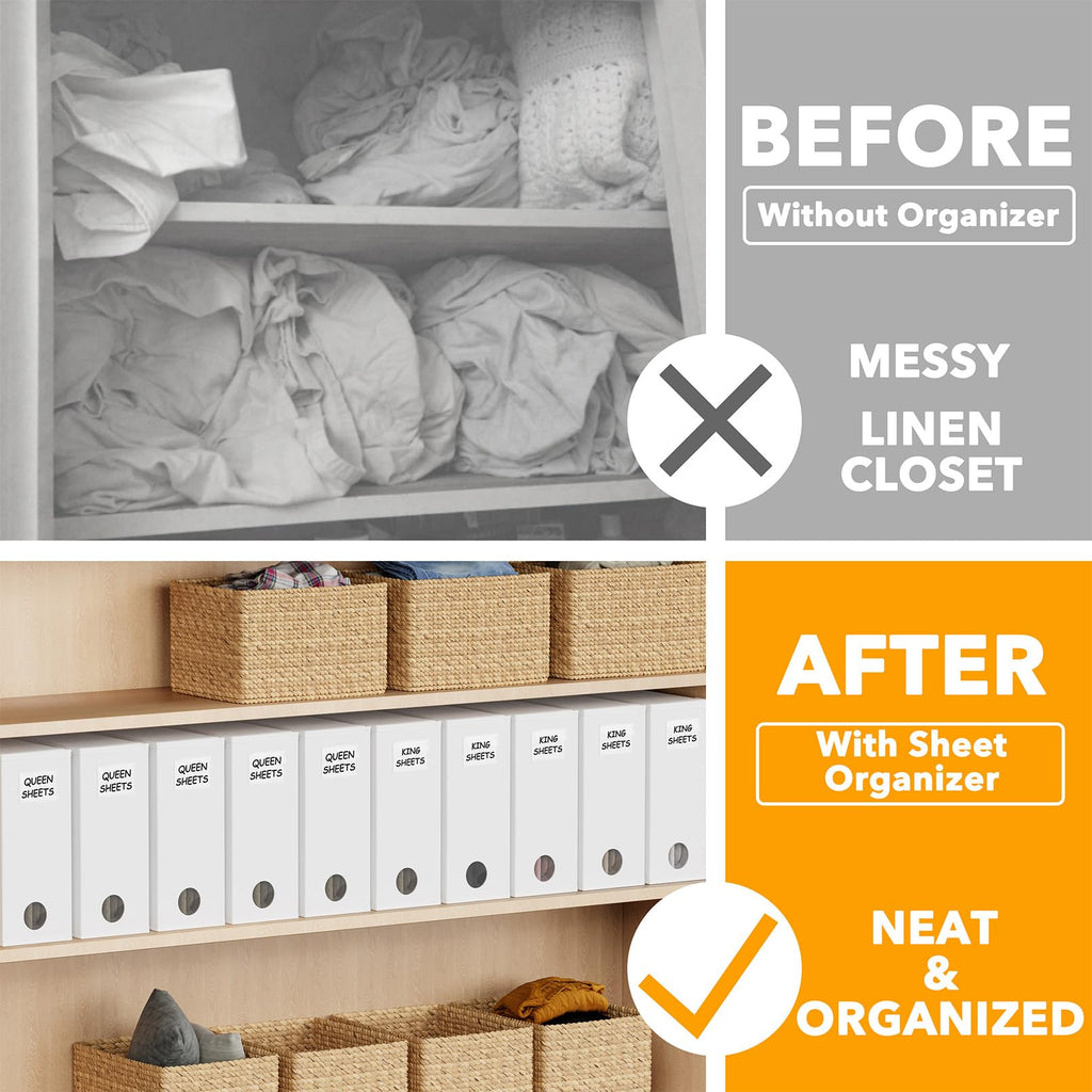 SpaceAid 4 Pack Bed Sheet Organizers and Storage, Foldable Organizer for Linen Closet, Sheets Set Folder Keeper with Window XL (Queen & King Size) Organizing Bedding Container, Gray 91ZDSN-SL01-G4
