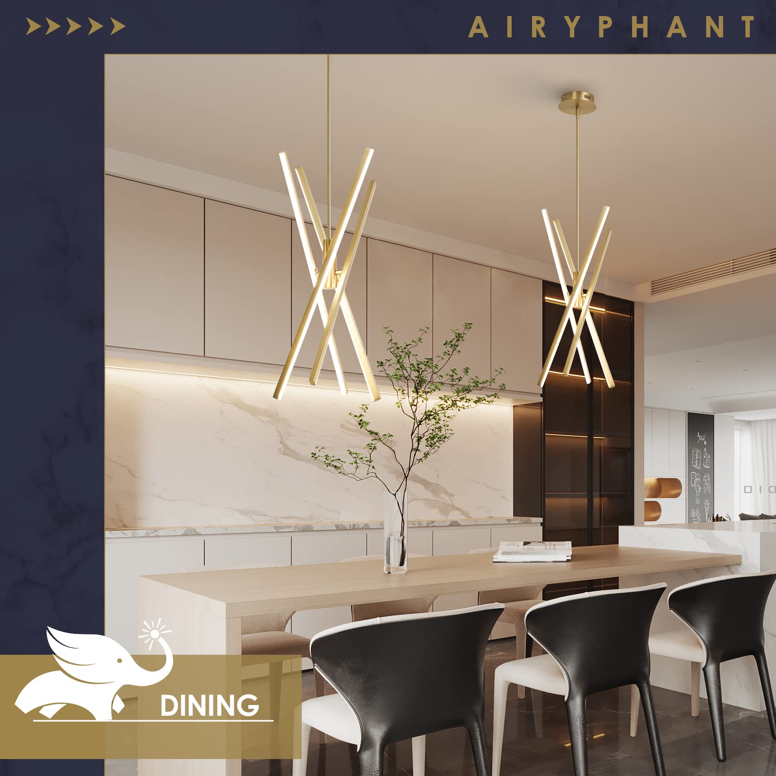 Black LED Chandelier for Dining Room, 27.76in Dimmable 4-Lights Modern Ceiling Pendant Light Fixture for Kitchen Living Room Entry Foyer 3000K/4000K/5000K 24W