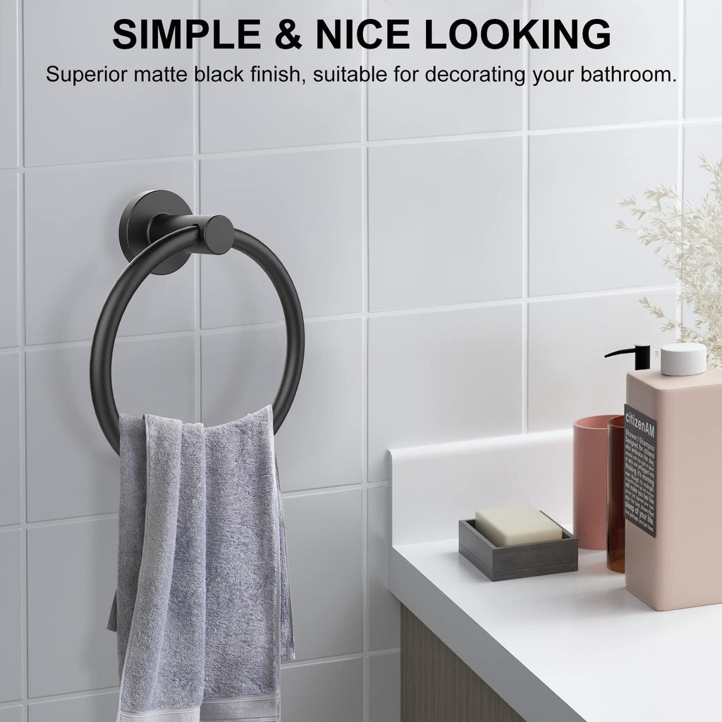 SetSail Towel Holder for Bathroom Wall Matte Black Towel Ring Stainless Steel Hand Towel Holder Heavy Duty Towel Hanger for Bath, Kitchen