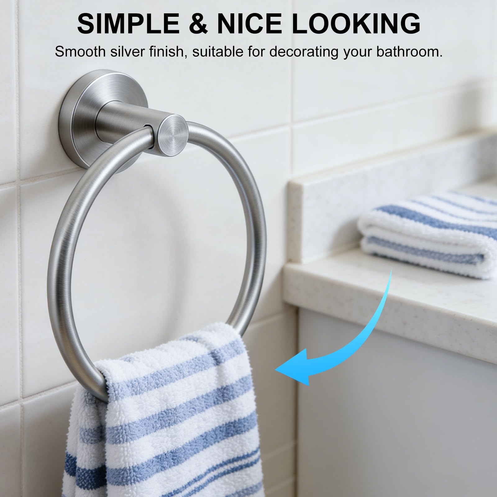 SetSail Towel Holder for Bathroom Wall Matte Black Towel Ring Stainless Steel Hand Towel Holder Heavy Duty Towel Hanger for Bath, Kitchen