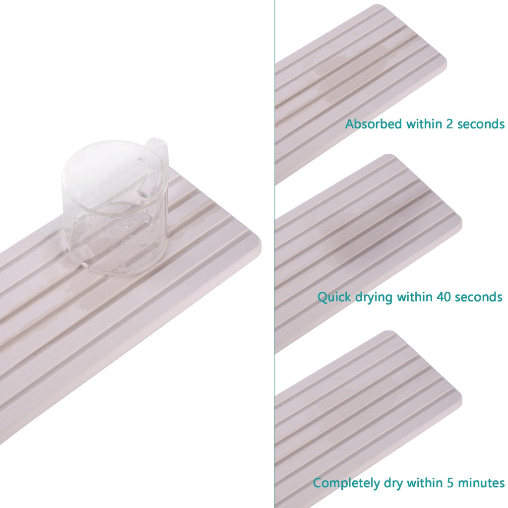NiuYichee 2 PCS Water Absorbent diatomite Coasters, 8.3" x 4" Water Absorbing Stone Tray for Sink, Stone Drying mat for Kitchen Counter, Stone soap Tray Used for Hand Soaps & toiletries & Plants