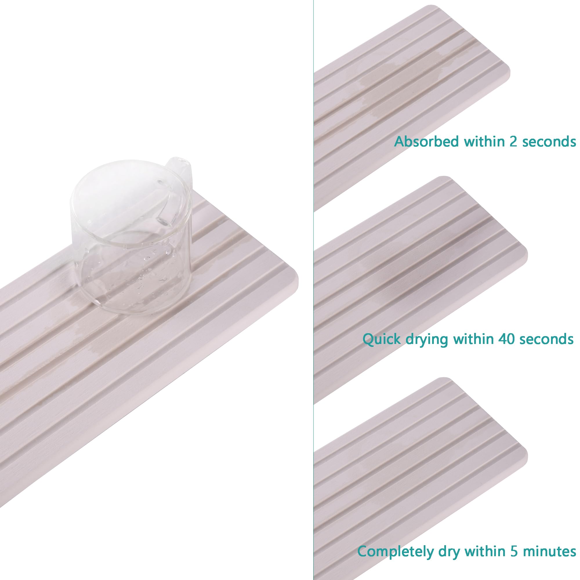 NiuYichee 2 PCS Water Absorbent diatomite Coasters, 8.3" x 4" Water Absorbing Stone Tray for Sink, Stone Drying mat for Kitchen Counter, Stone soap Tray Used for Hand Soaps & toiletries & Plants