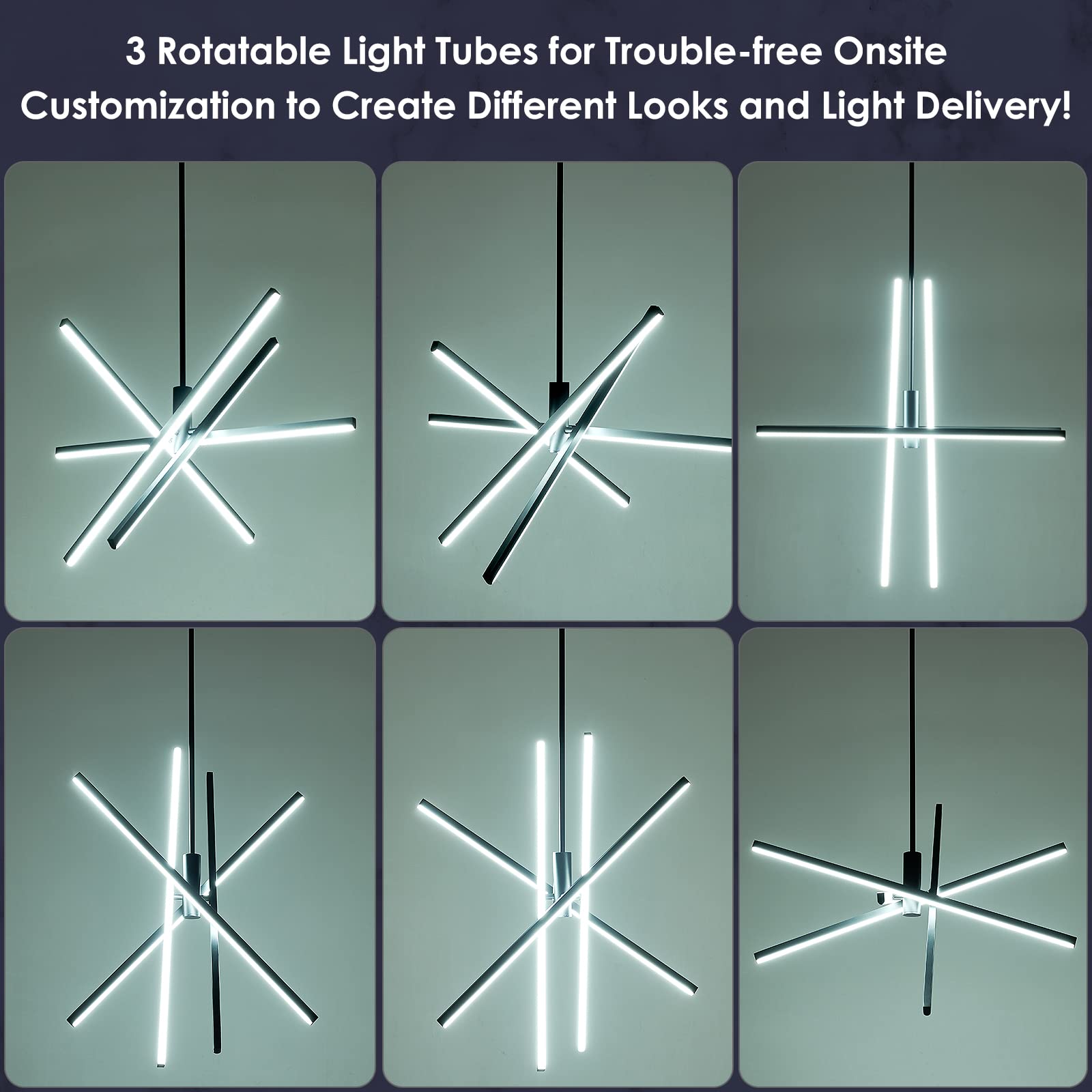 Black LED Chandelier for Dining Room, 27.76in Dimmable 4-Lights Modern Ceiling Pendant Light Fixture for Kitchen Living Room Entry Foyer 3000K/4000K/5000K 24W